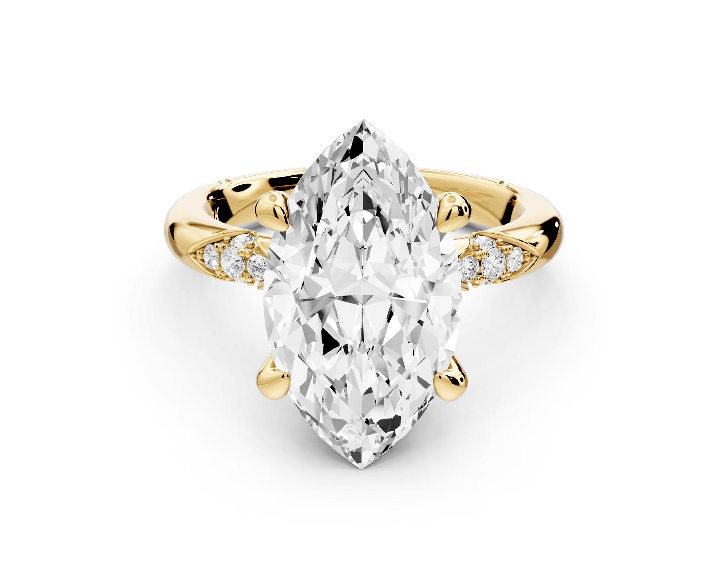 Luna - 4ct 14k yellow gold marquise Diamond Crown with Flush - Set Diamond Clusters Engagement Ring - Mr. Alex Jewelry