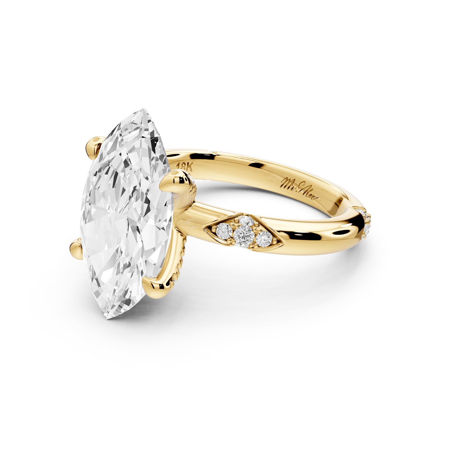 Luna - 4ct 14k yellow gold marquise Diamond Crown with Flush - Set Diamond Clusters Engagement Ring - Mr. Alex Jewelry