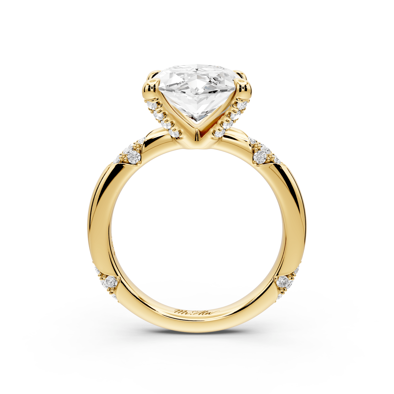 Luna - 4ct 14k yellow gold marquise Diamond Crown with Flush - Set Diamond Clusters Engagement Ring - Mr. Alex Jewelry