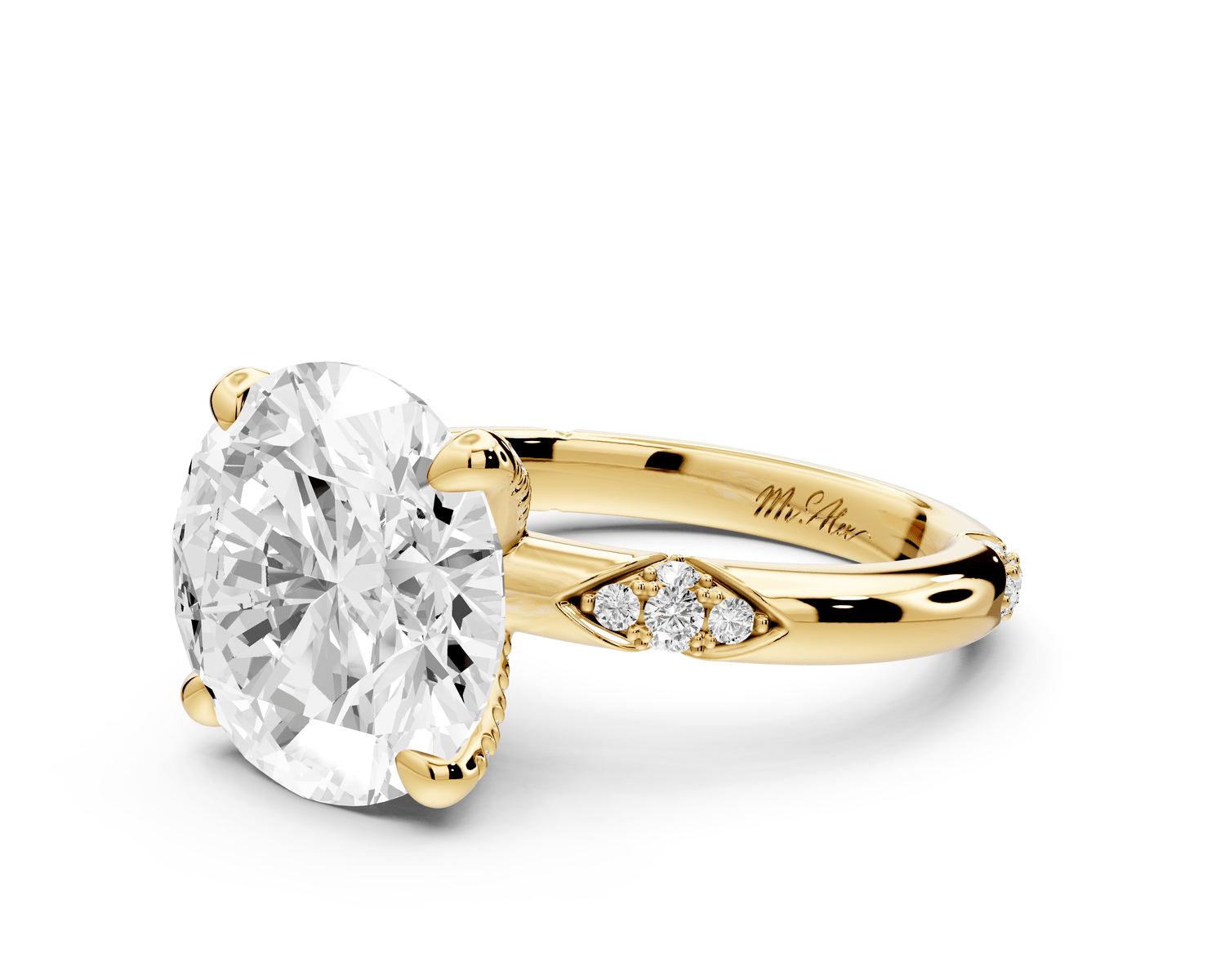 Luna - 4ct 14k yellow gold oval Diamond Crown with Flush - Set Diamond Clusters Engagement Ring - Mr. Alex Jewelry