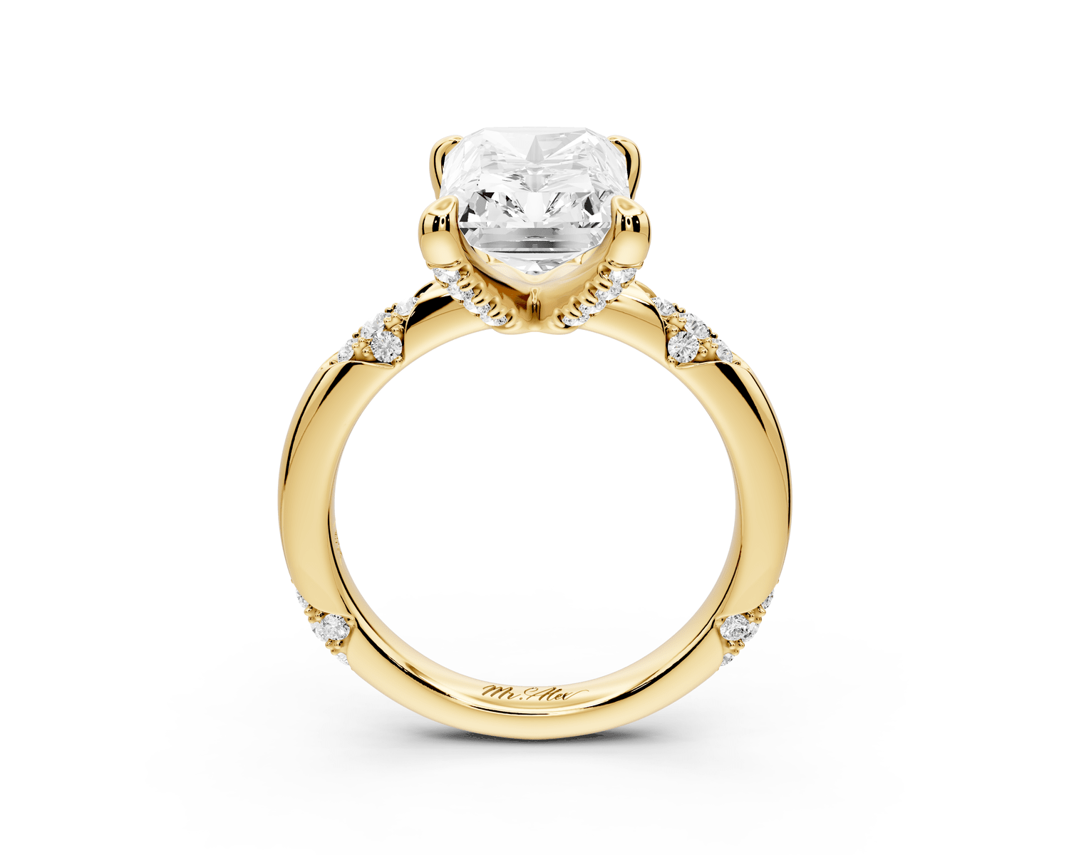 Luna - 4ct 14k yellow gold radiant Diamond Crown with Flush - Set Diamond Clusters Engagement Ring - Mr. Alex Jewelry