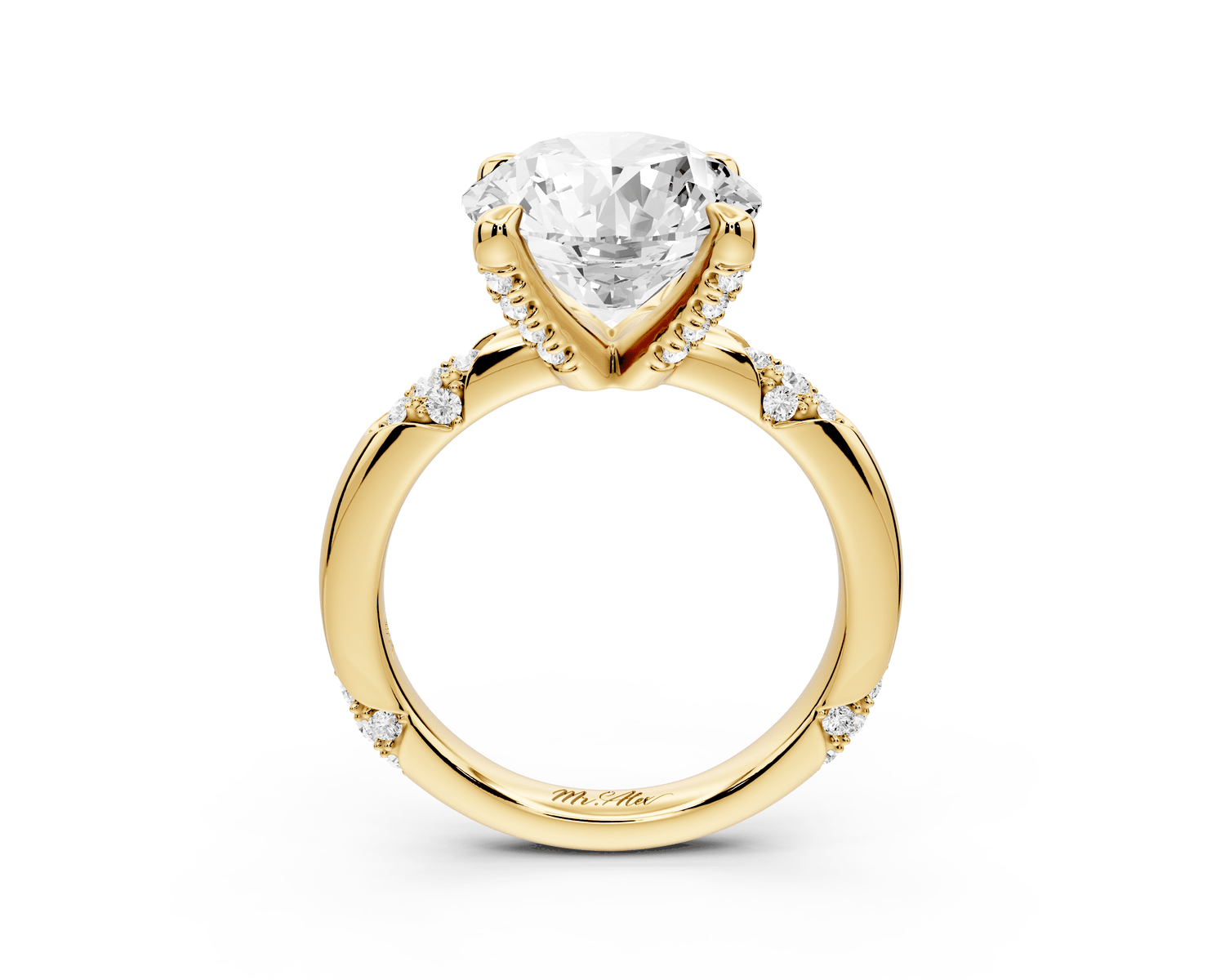 Luna - 4ct 14k yellow gold round Diamond Crown with Flush - Set Diamond Clusters Engagement Ring - Mr. Alex Jewelry