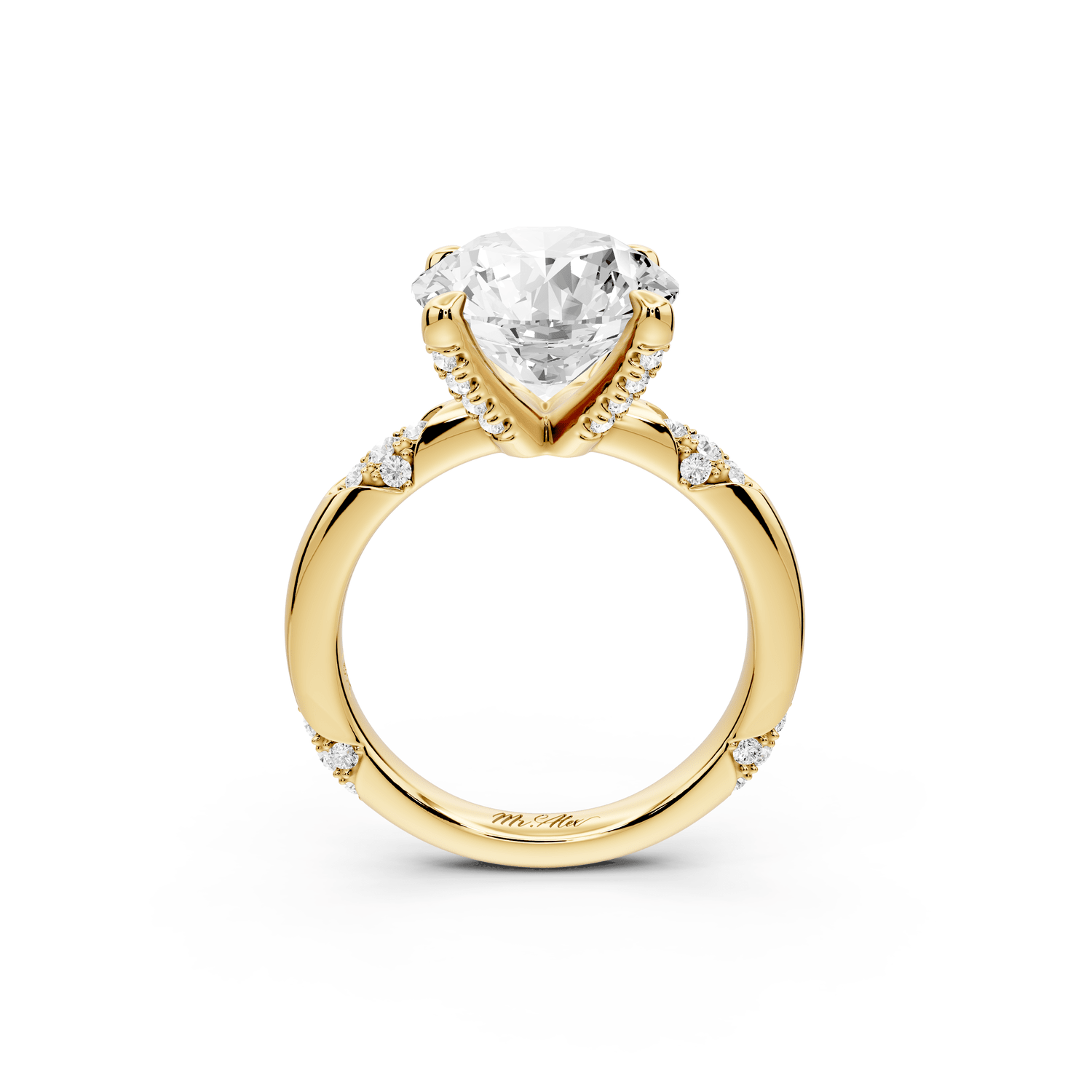 Luna - 4ct 14k yellow gold round Diamond Crown with Flush - Set Diamond Clusters Engagement Ring - Mr. Alex Jewelry
