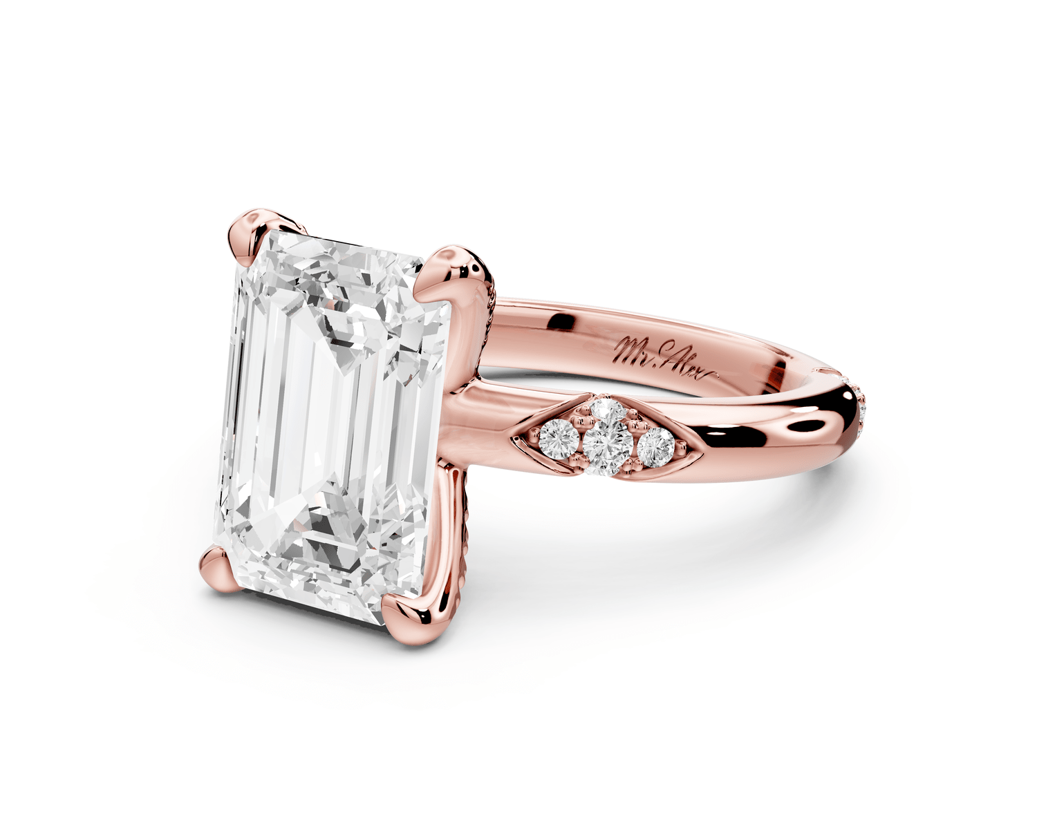 Luna - 4ct 18k rose gold emerald Diamond Crown with Flush - Set Diamond Clusters Engagement Ring - Mr. Alex Jewelry