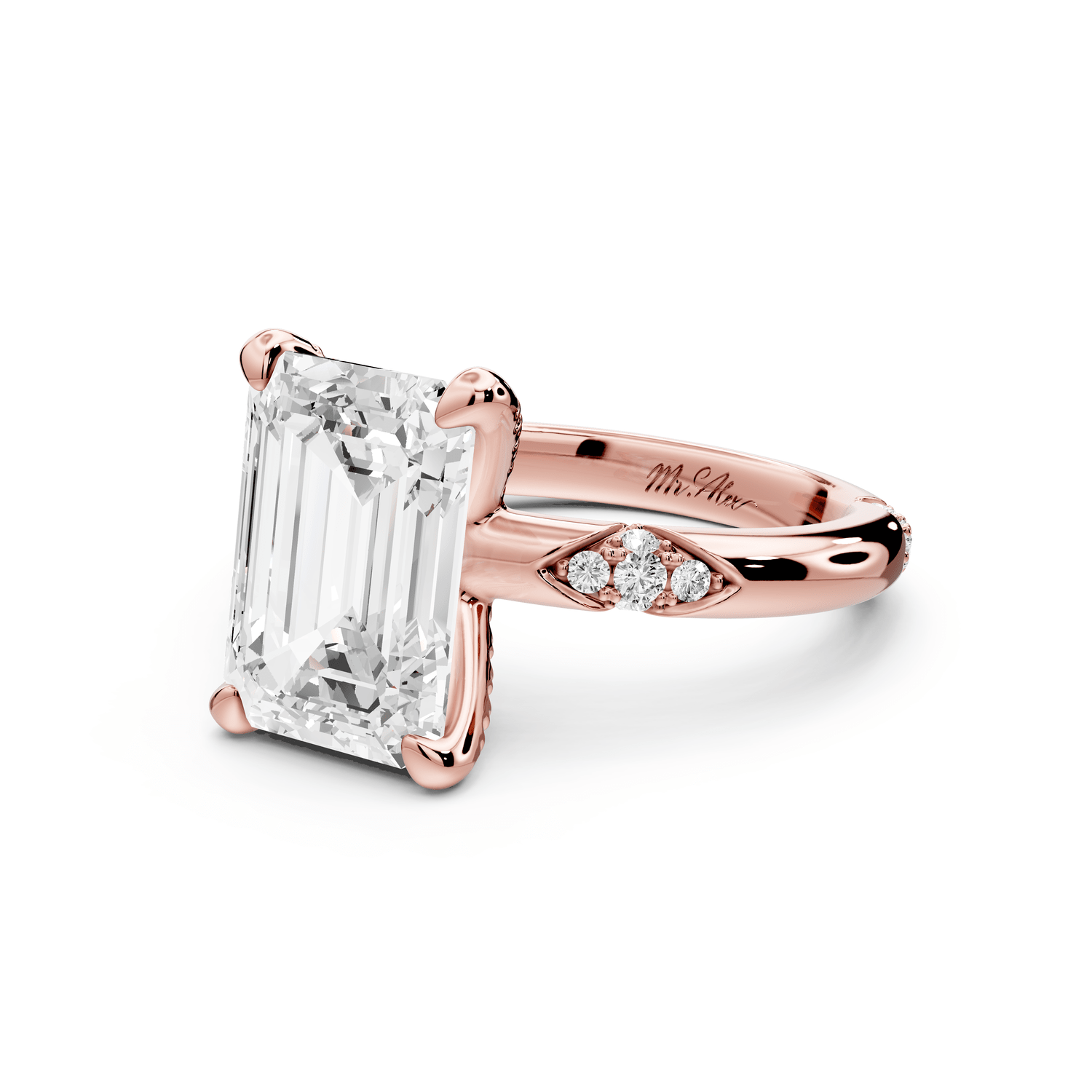 Luna - 4ct 18k rose gold emerald Diamond Crown with Flush - Set Diamond Clusters Engagement Ring - Mr. Alex Jewelry