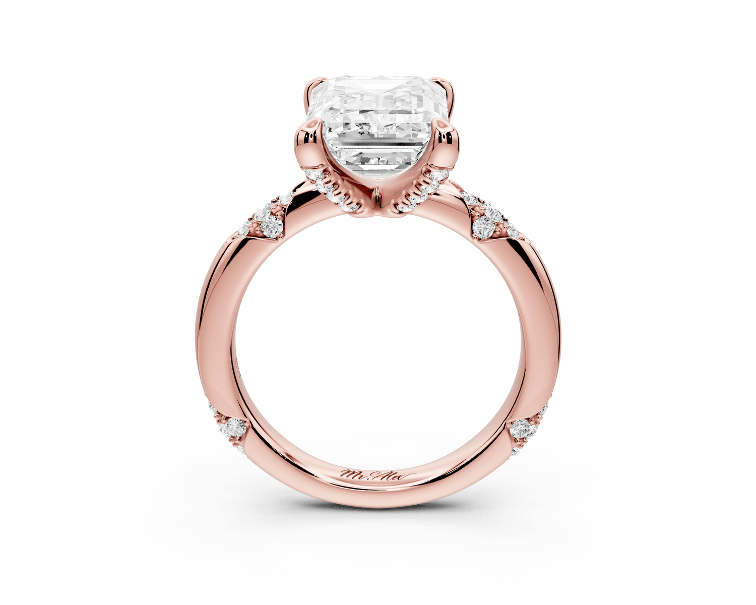 Luna - 4ct 18k rose gold emerald Diamond Crown with Flush - Set Diamond Clusters Engagement Ring - Mr. Alex Jewelry