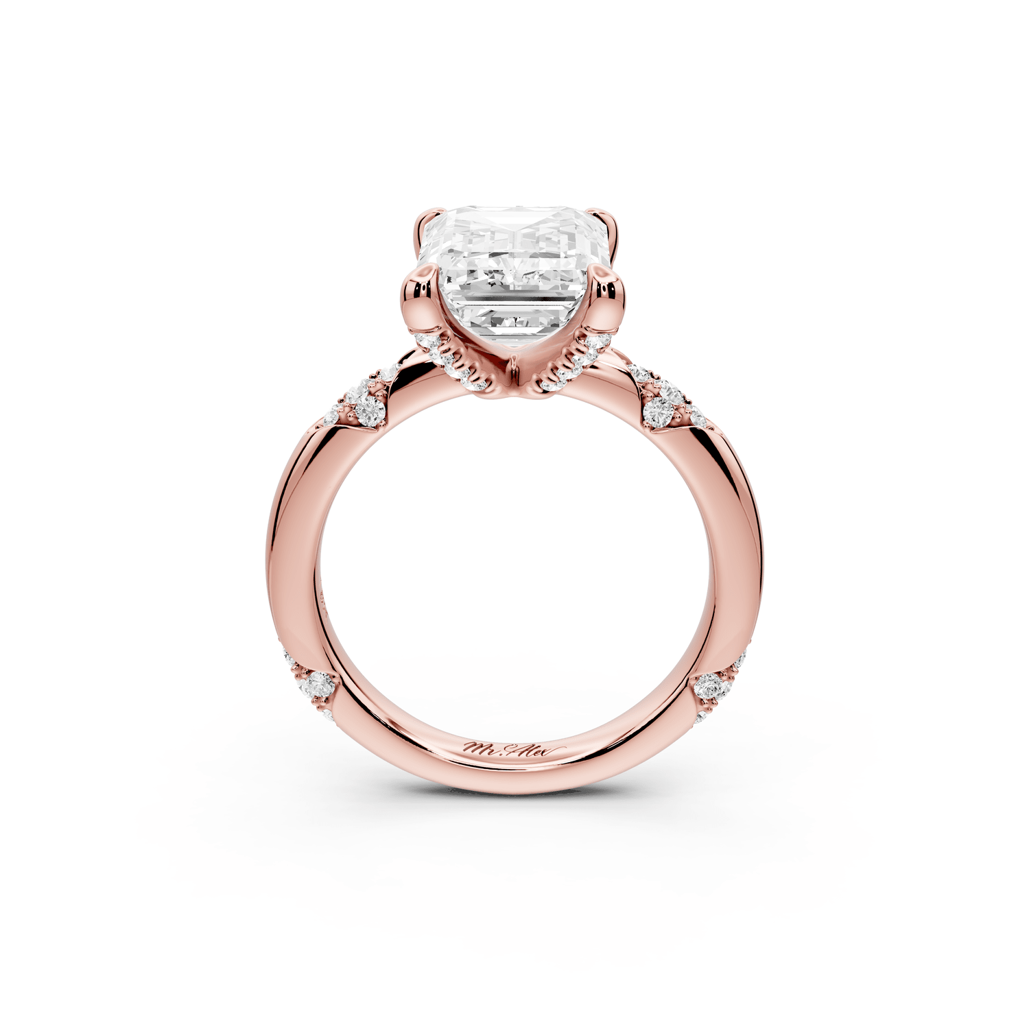 Luna - 4ct 18k rose gold emerald Diamond Crown with Flush - Set Diamond Clusters Engagement Ring - Mr. Alex Jewelry