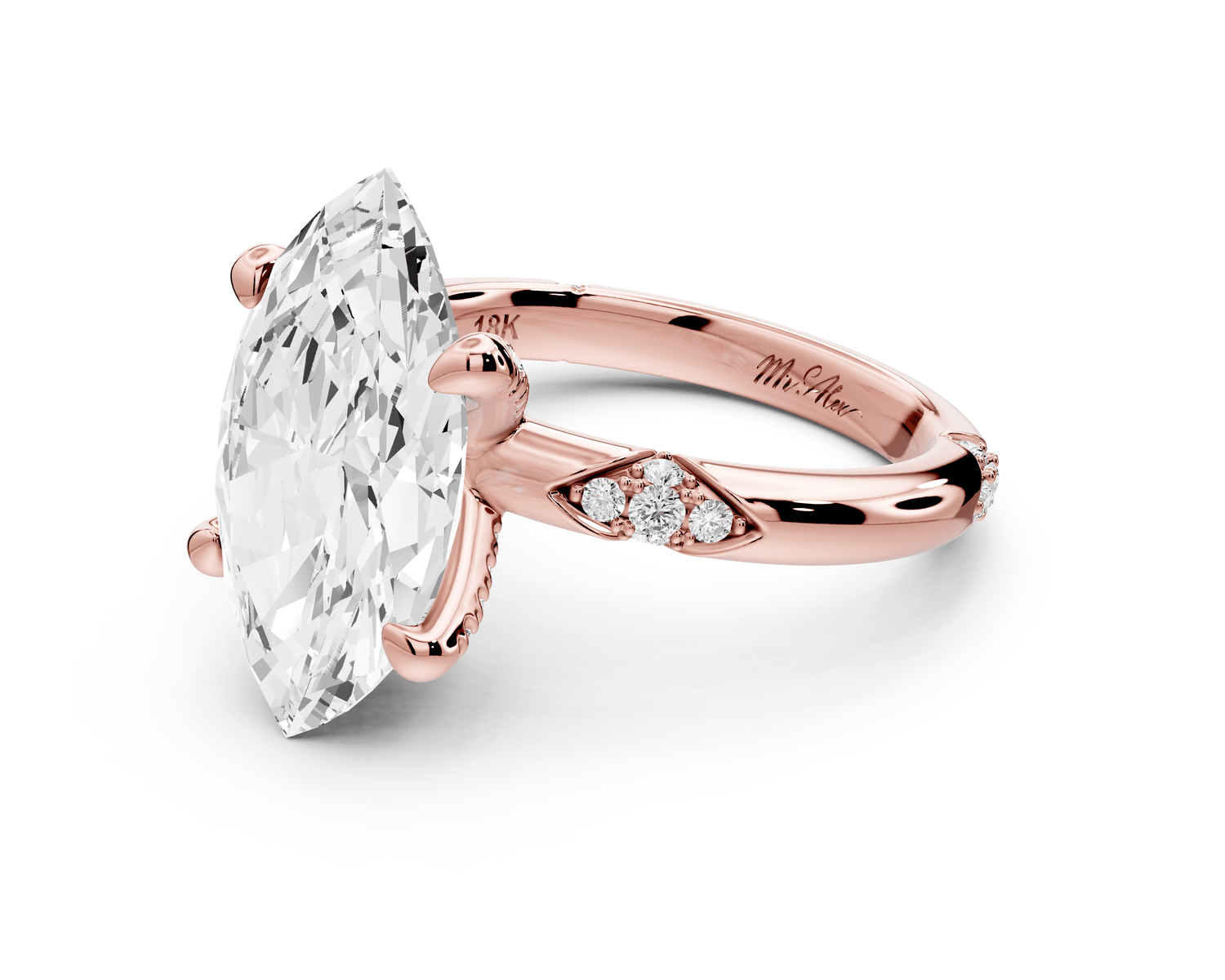 Luna - 4ct 18k rose gold marquise Diamond Crown with Flush - Set Diamond Clusters Engagement Ring - Mr. Alex Jewelry