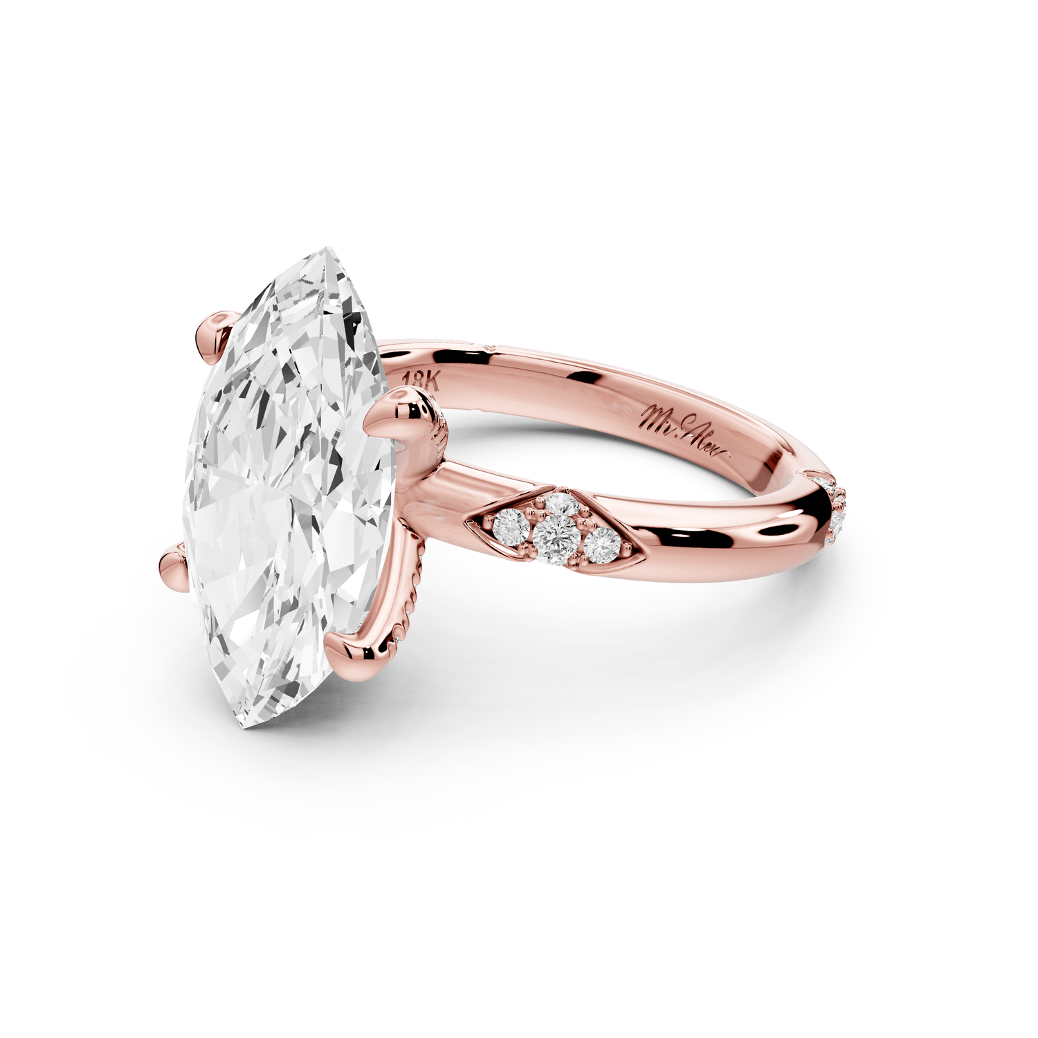 Luna - 4ct 18k rose gold marquise Diamond Crown with Flush - Set Diamond Clusters Engagement Ring - Mr. Alex Jewelry