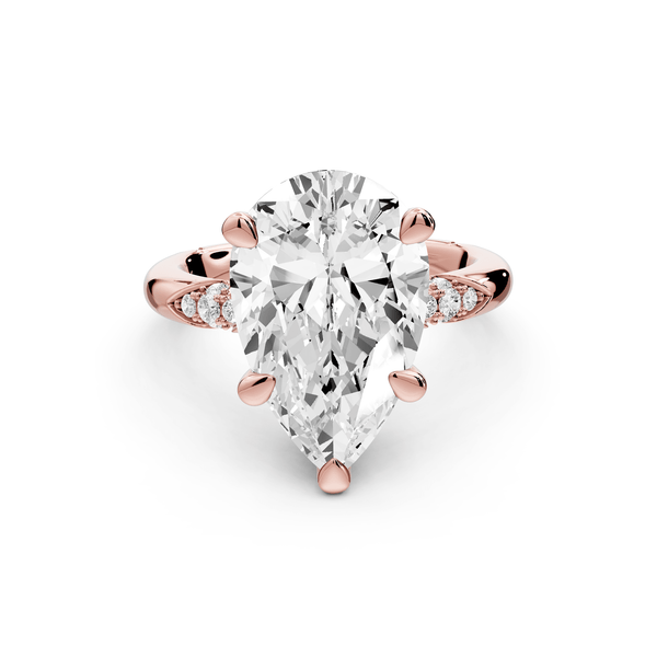 Luna - 4ct 18k rose gold pear Diamond Crown with Flush - Set Diamond Clusters Engagement Ring - Mr. Alex Jewelry