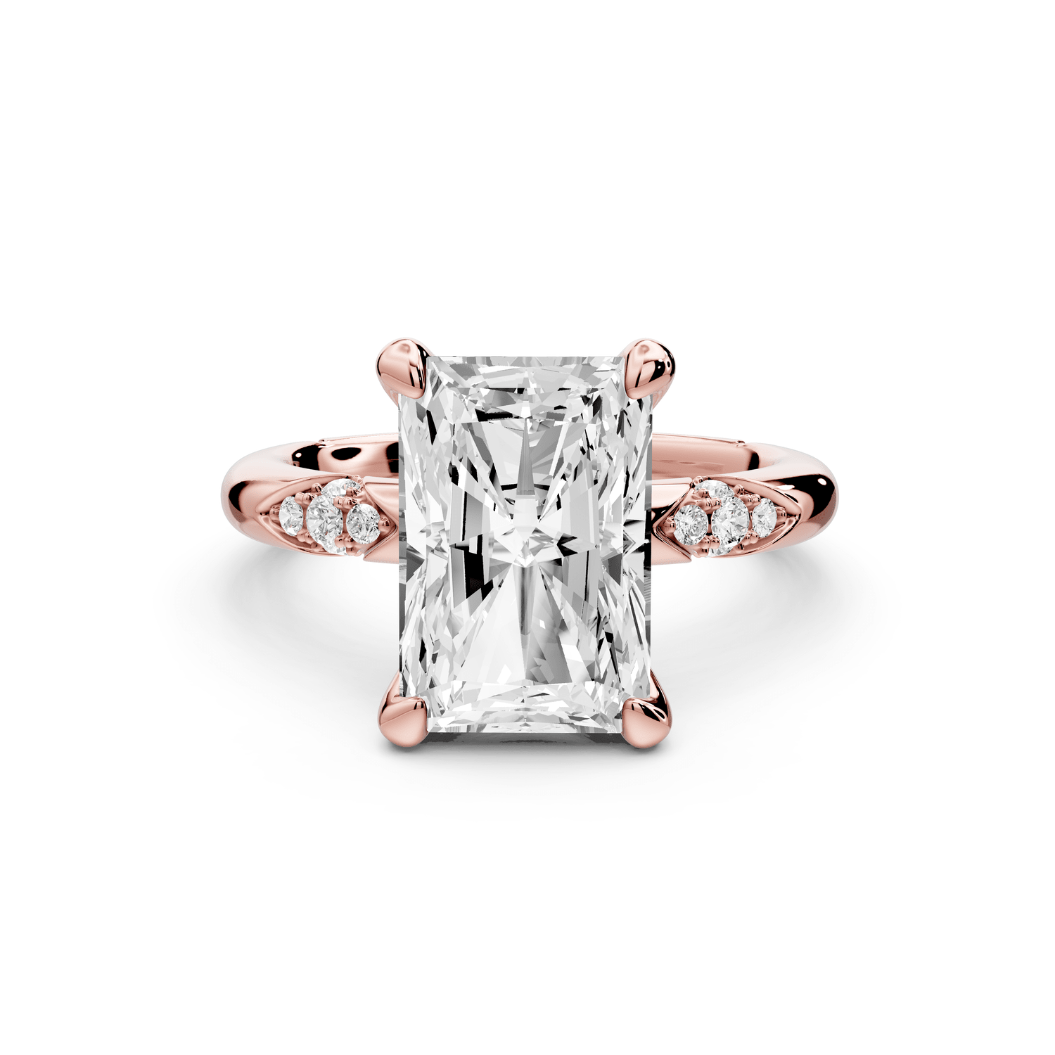 Luna - 4ct 18k rose gold radiant Diamond Crown with Flush - Set Diamond Clusters Engagement Ring - Mr. Alex Jewelry