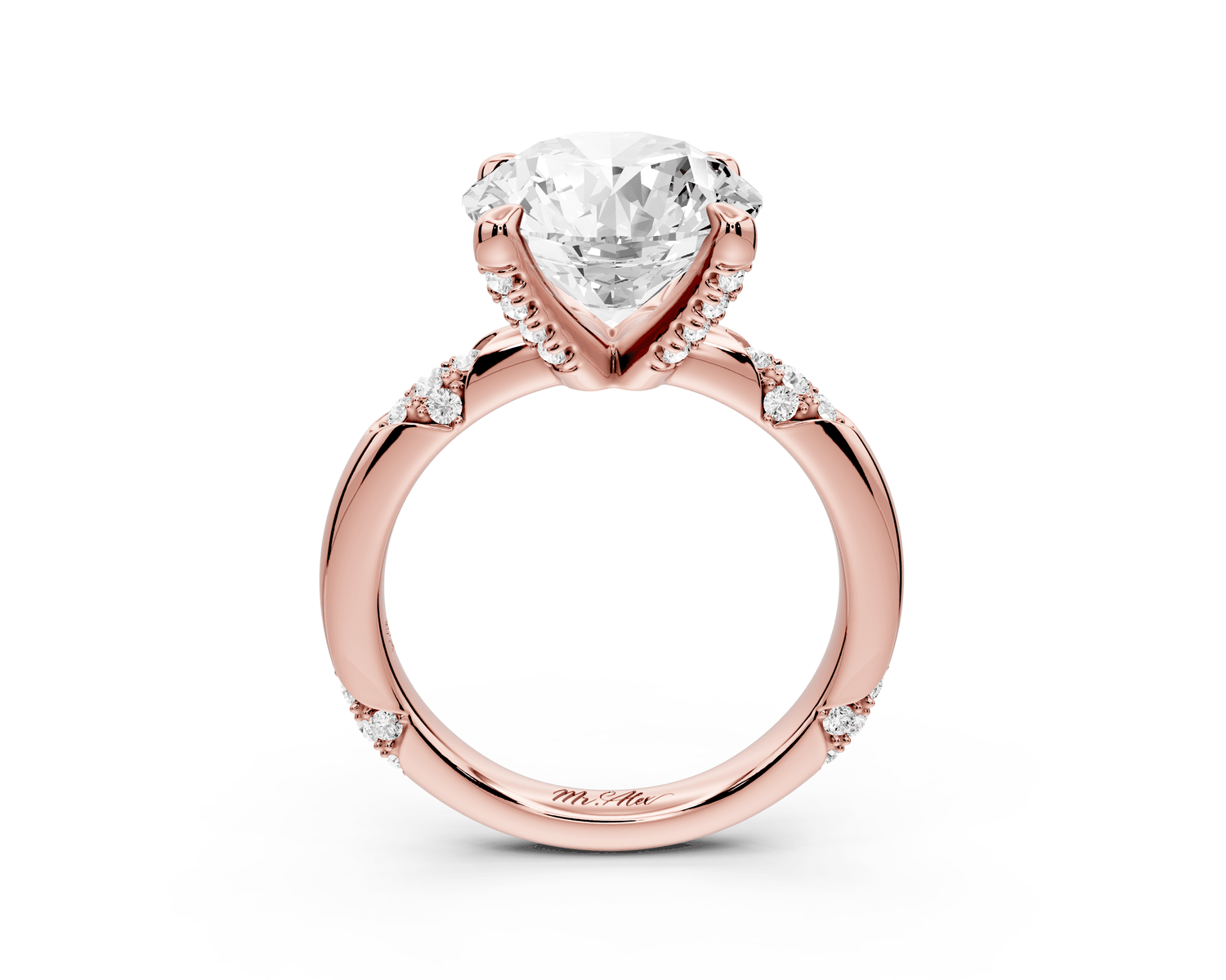 Luna - 4ct 18k rose gold round Diamond Crown with Flush - Set Diamond Clusters Engagement Ring - Mr. Alex Jewelry