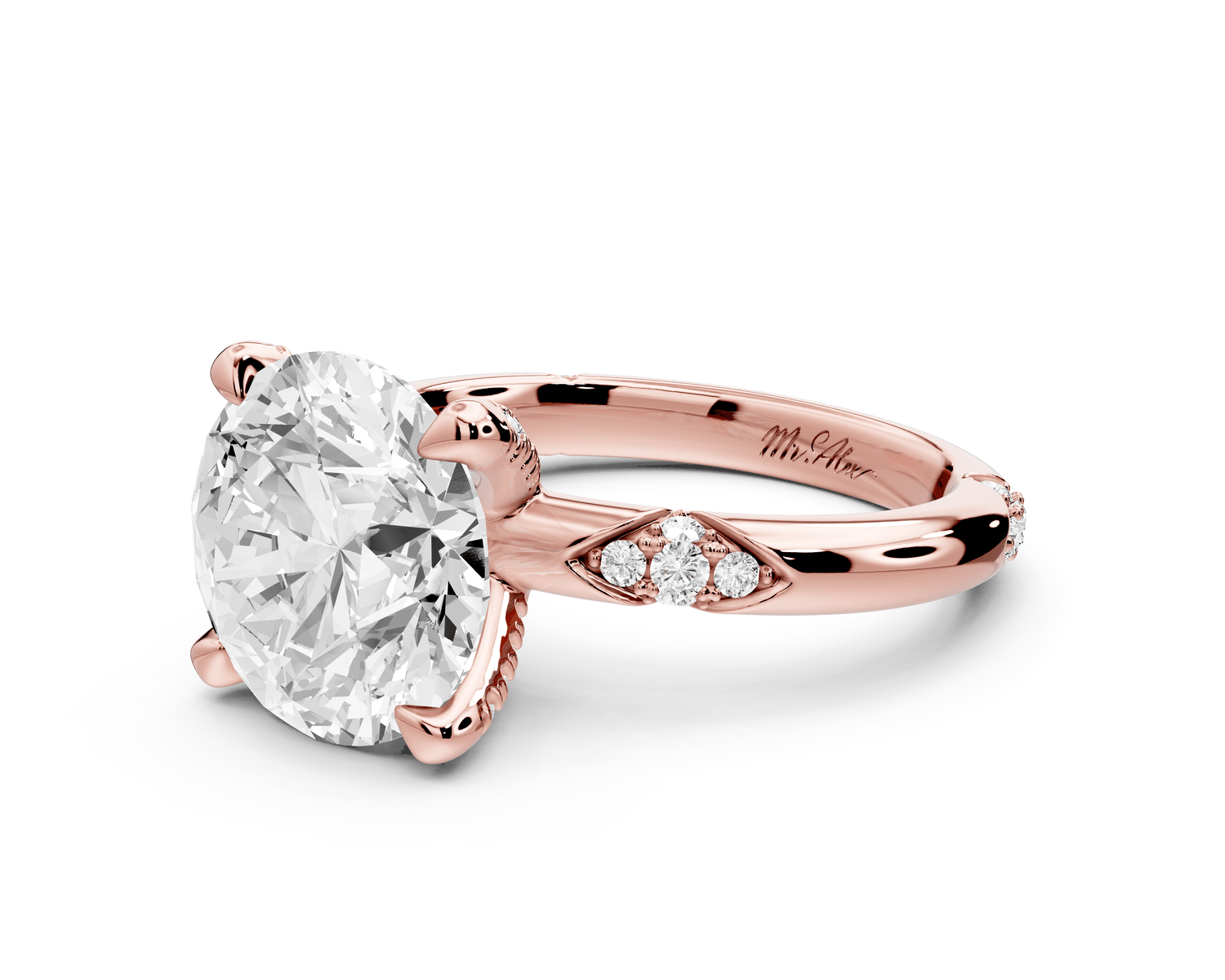 Luna - 4ct 18k rose gold round Diamond Crown with Flush - Set Diamond Clusters Engagement Ring - Mr. Alex Jewelry