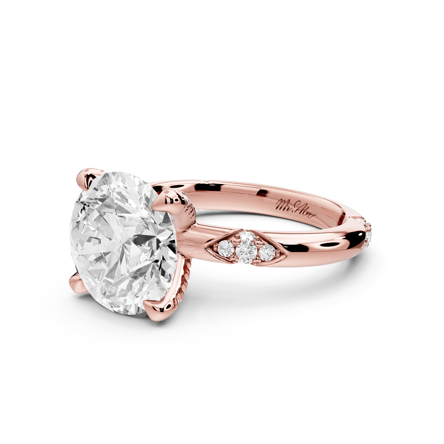 Luna - 4ct 18k rose gold round Diamond Crown with Flush - Set Diamond Clusters Engagement Ring - Mr. Alex Jewelry