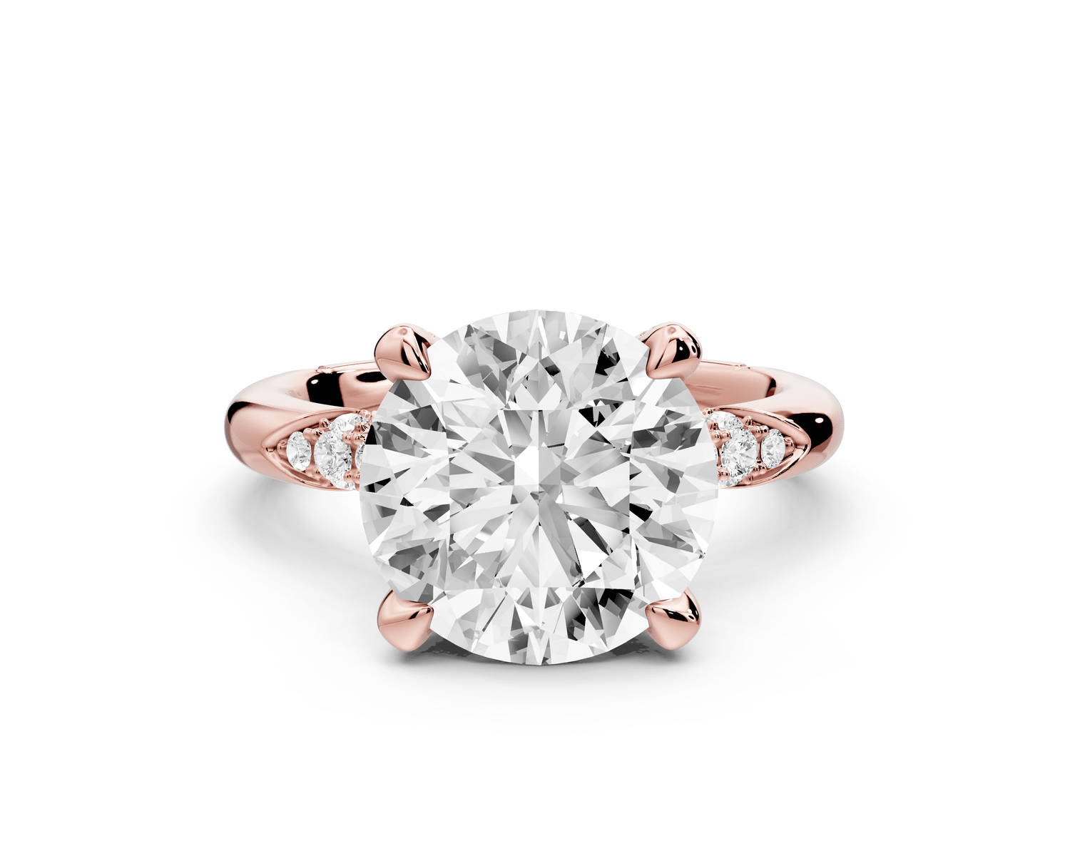 Luna - 4ct 18k rose gold round Diamond Crown with Flush - Set Diamond Clusters Engagement Ring - Mr. Alex Jewelry