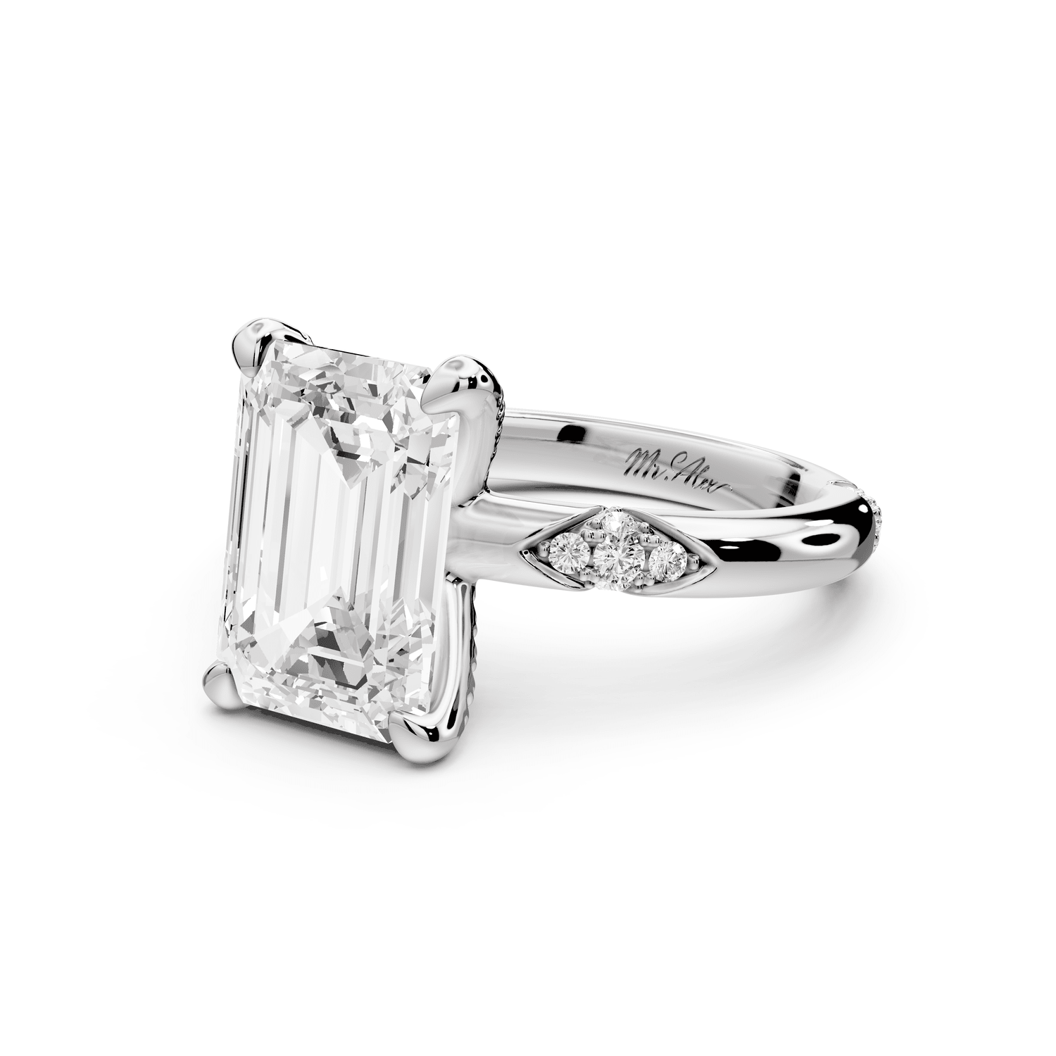 Luna - 4ct 18k white gold emerald Diamond Crown with Flush - Set Diamond Clusters Engagement Ring - Mr. Alex Jewelry