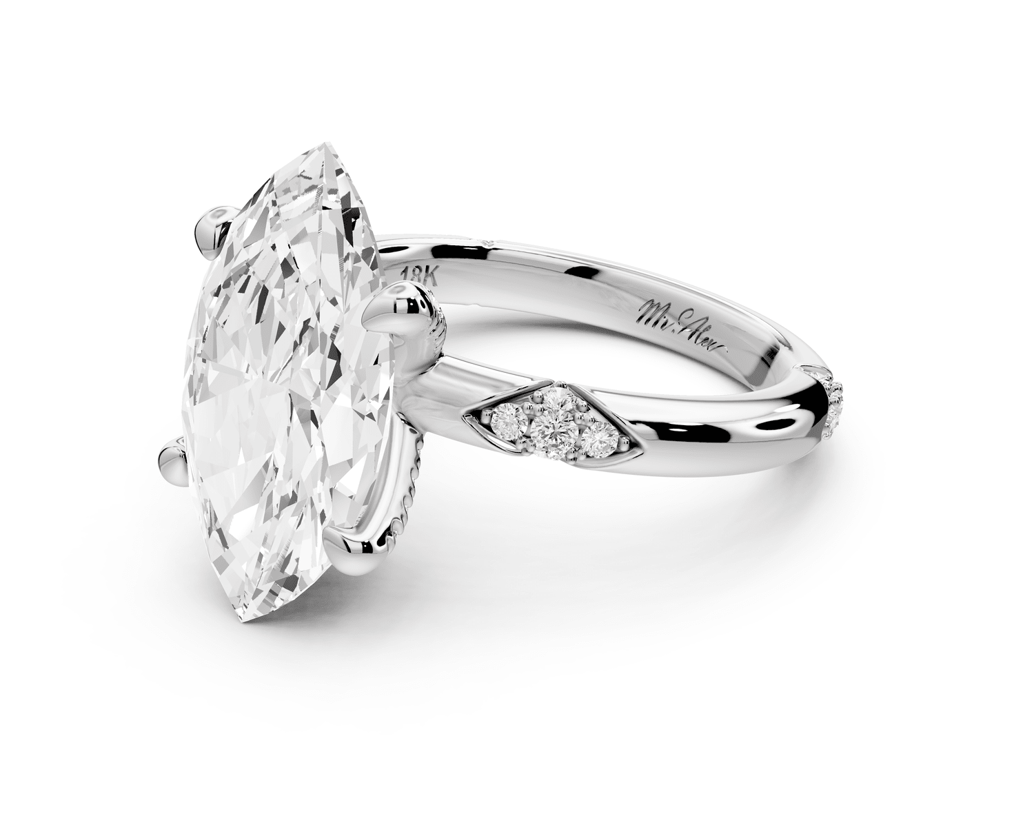 Luna - 4ct 18k white gold marquise Diamond Crown with Flush - Set Diamond Clusters Engagement Ring - Mr. Alex Jewelry