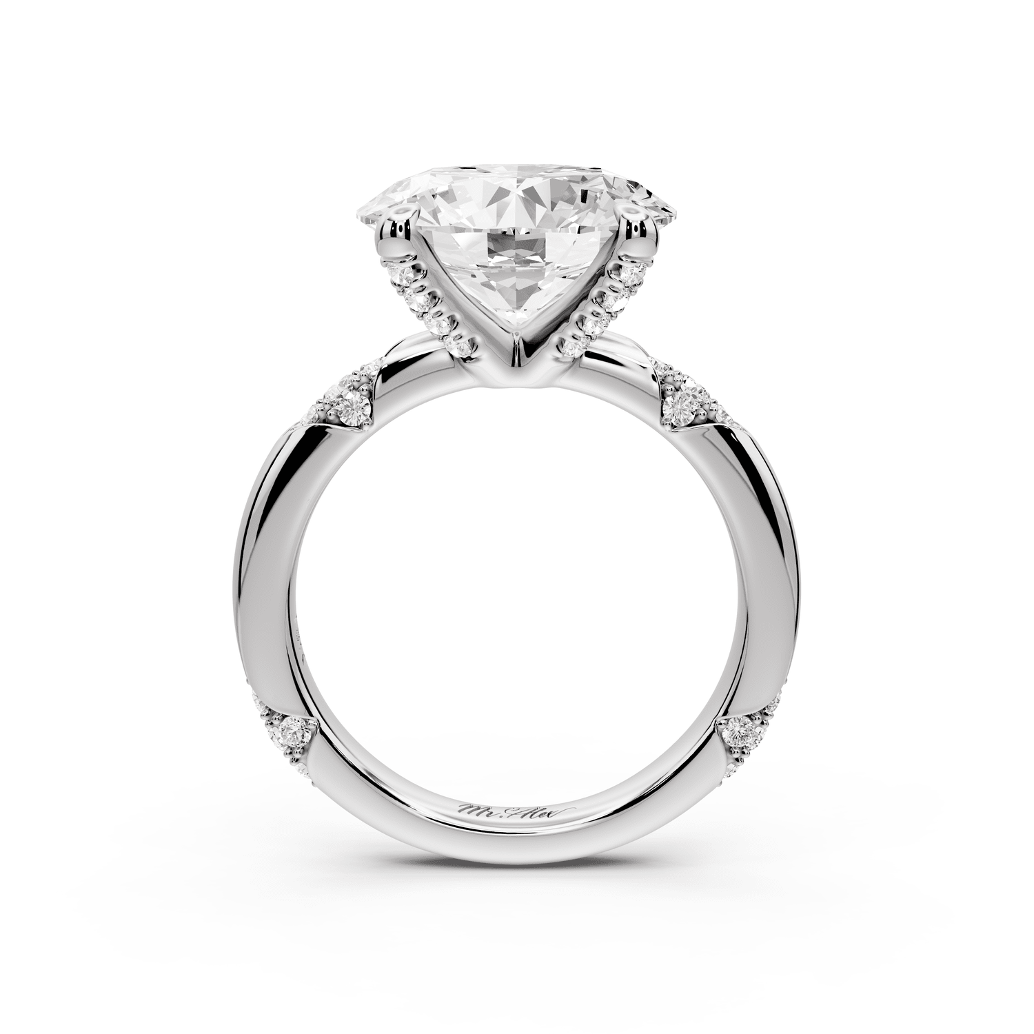 Luna - 4ct 18k white gold oval Diamond Crown with Flush - Set Diamond Clusters Engagement Ring - Mr. Alex Jewelry