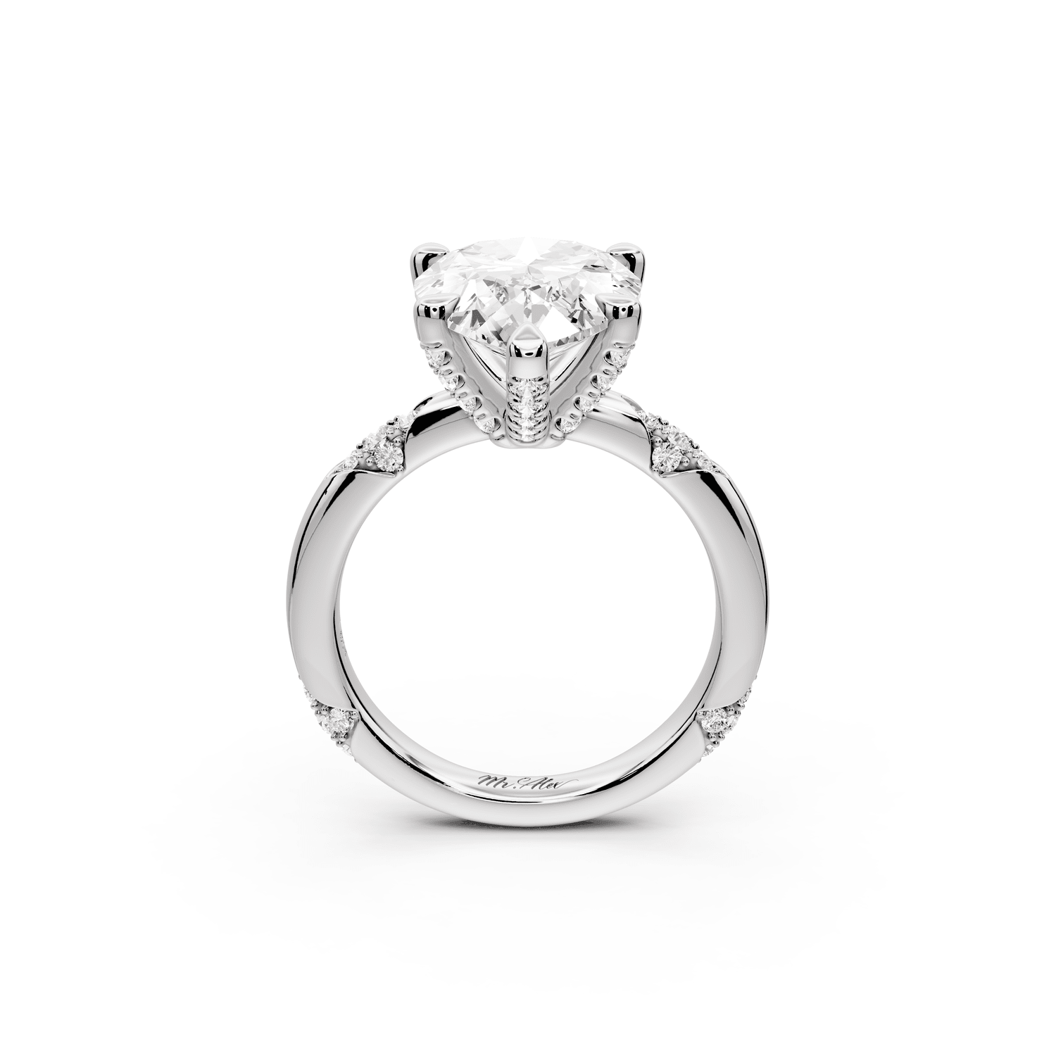 Luna - 4ct 18k white gold pear Diamond Crown with Flush - Set Diamond Clusters Engagement Ring - Mr. Alex Jewelry