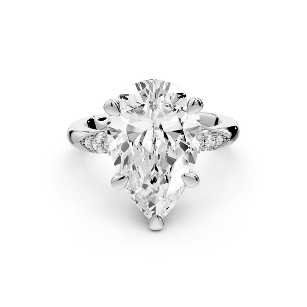Luna - 4ct 18k white gold pear Diamond Crown with Flush - Set Diamond Clusters Engagement Ring - Mr. Alex Jewelry