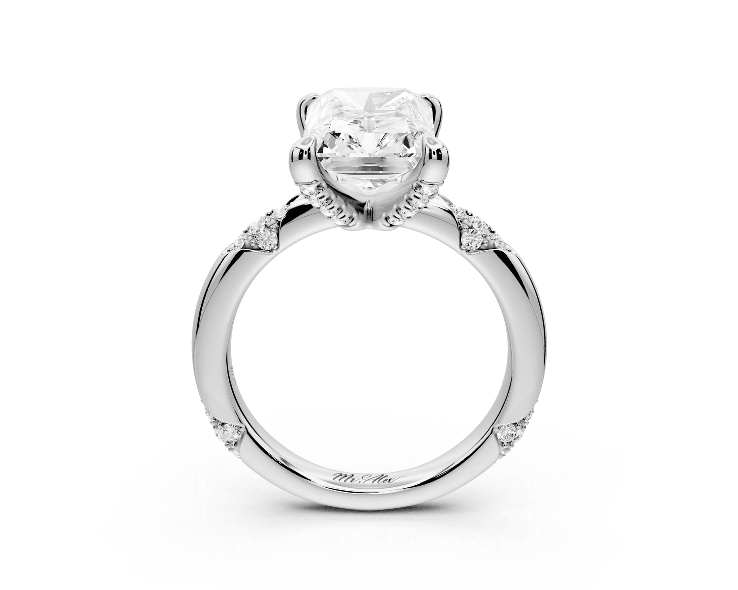 Luna - 4ct 18k white gold radiant Diamond Crown with Flush - Set Diamond Clusters Engagement Ring - Mr. Alex Jewelry