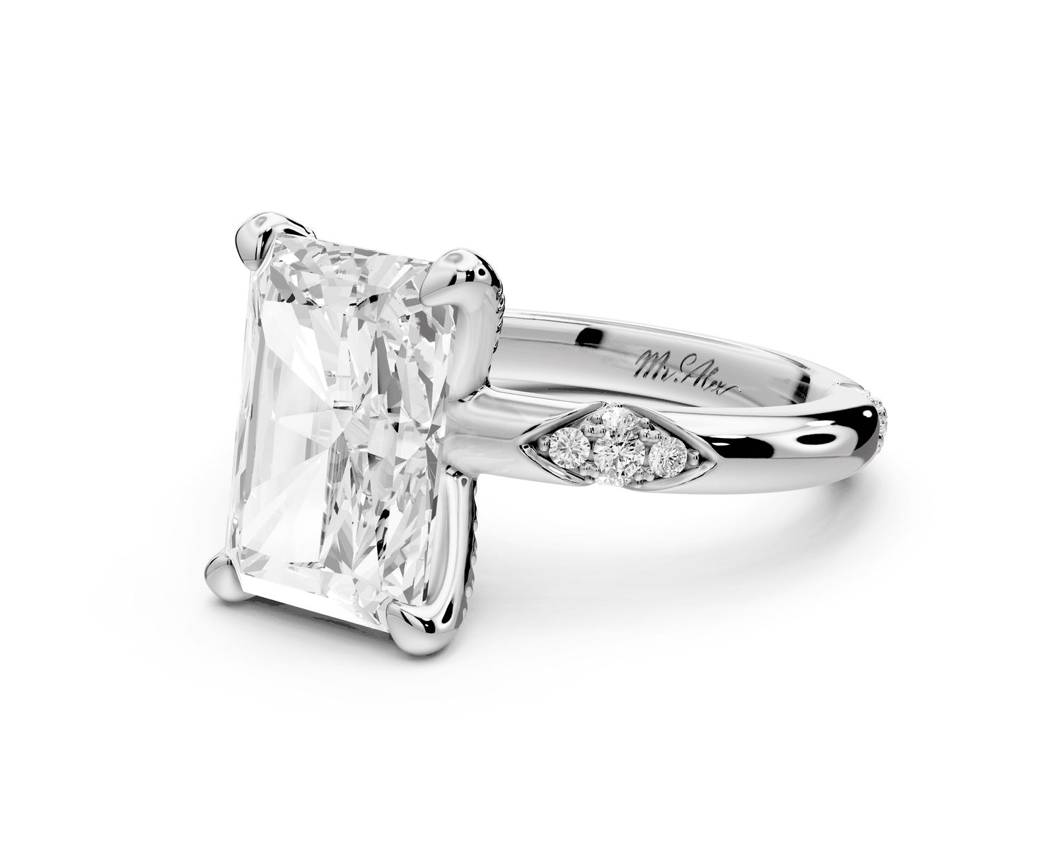 Luna - 4ct 18k white gold radiant Diamond Crown with Flush - Set Diamond Clusters Engagement Ring - Mr. Alex Jewelry