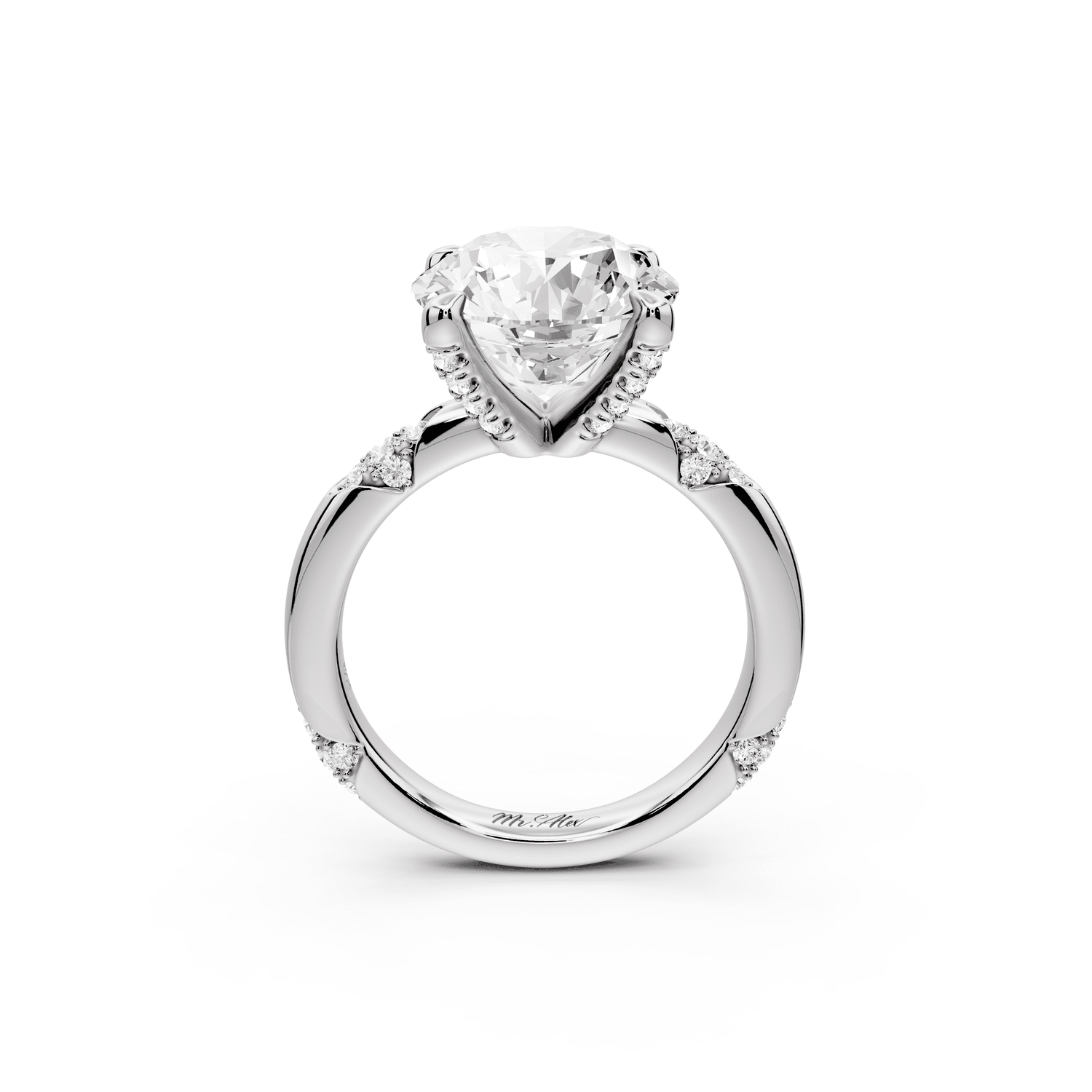 Luna - 4ct 18k white gold round Diamond Crown with Flush - Set Diamond Clusters Engagement Ring - Mr. Alex Jewelry