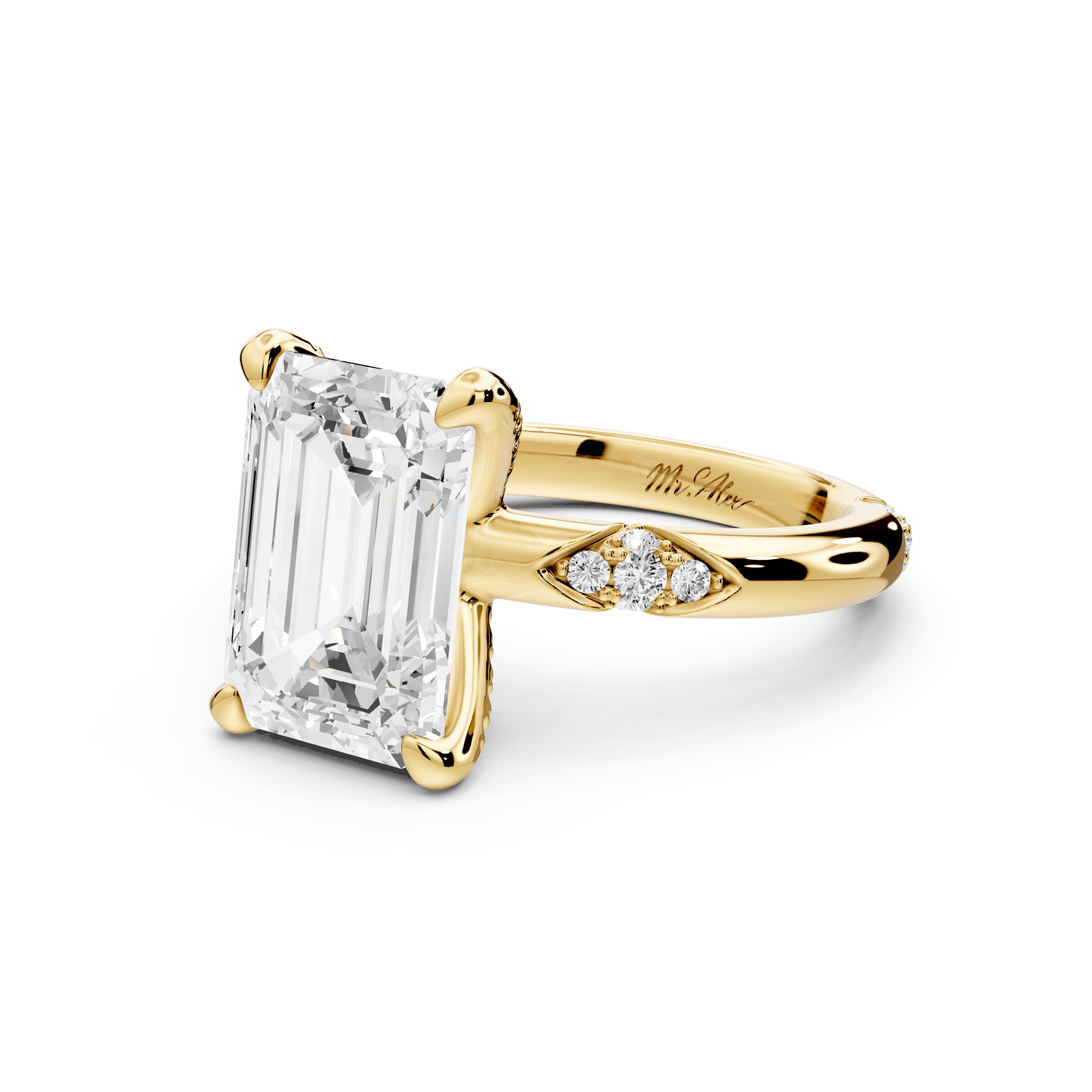 Luna - 4ct 18k yellow gold emerald Diamond Crown with Flush - Set Diamond Clusters Engagement Ring - Mr. Alex Jewelry
