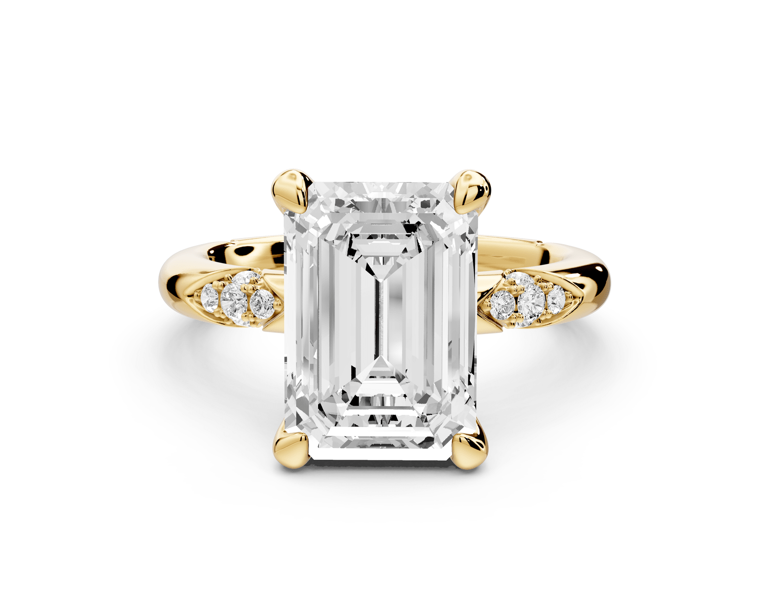Luna - 4ct 18k yellow gold emerald Diamond Crown with Flush - Set Diamond Clusters Engagement Ring - Mr. Alex Jewelry