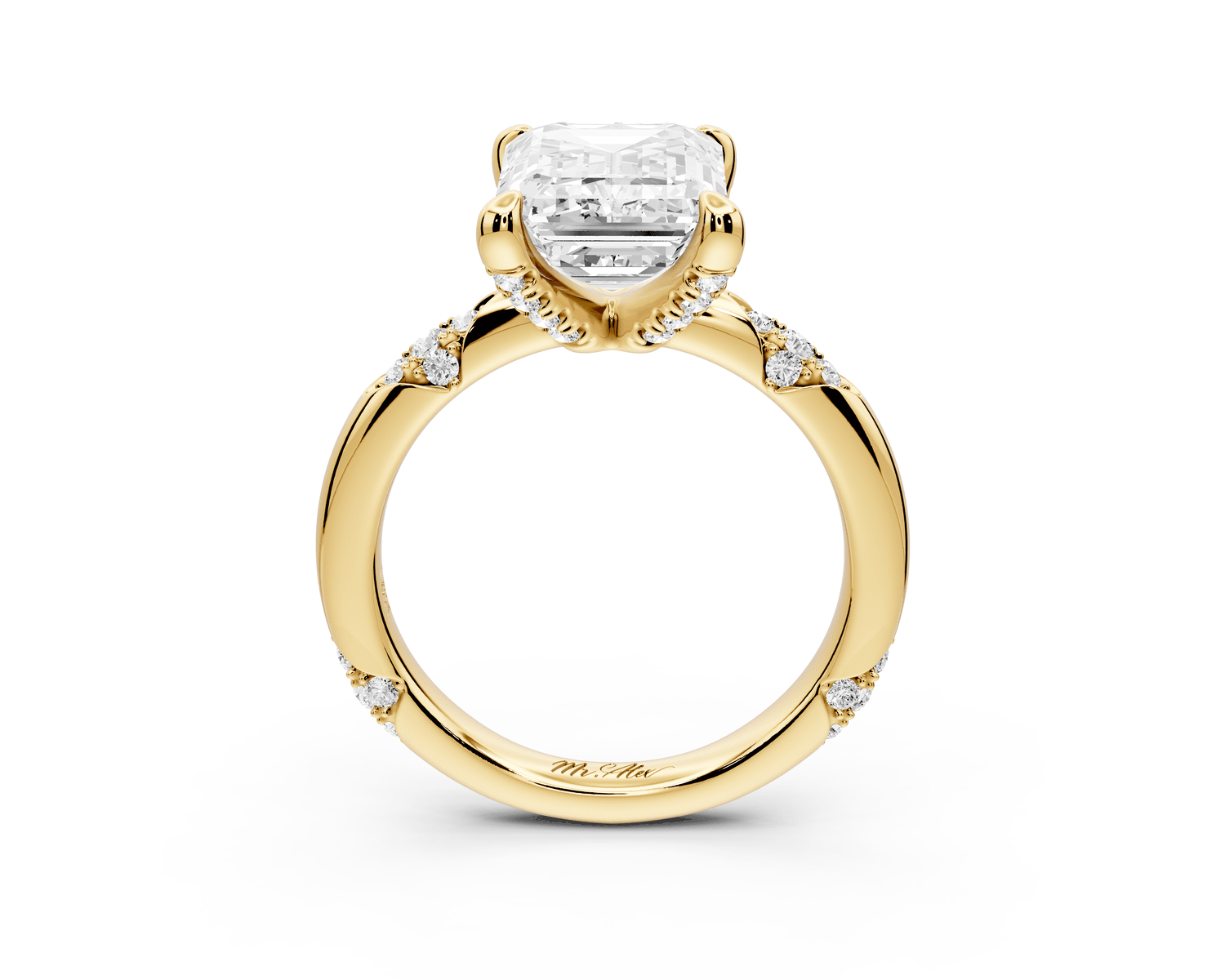 Luna - 4ct 18k yellow gold emerald Diamond Crown with Flush - Set Diamond Clusters Engagement Ring - Mr. Alex Jewelry