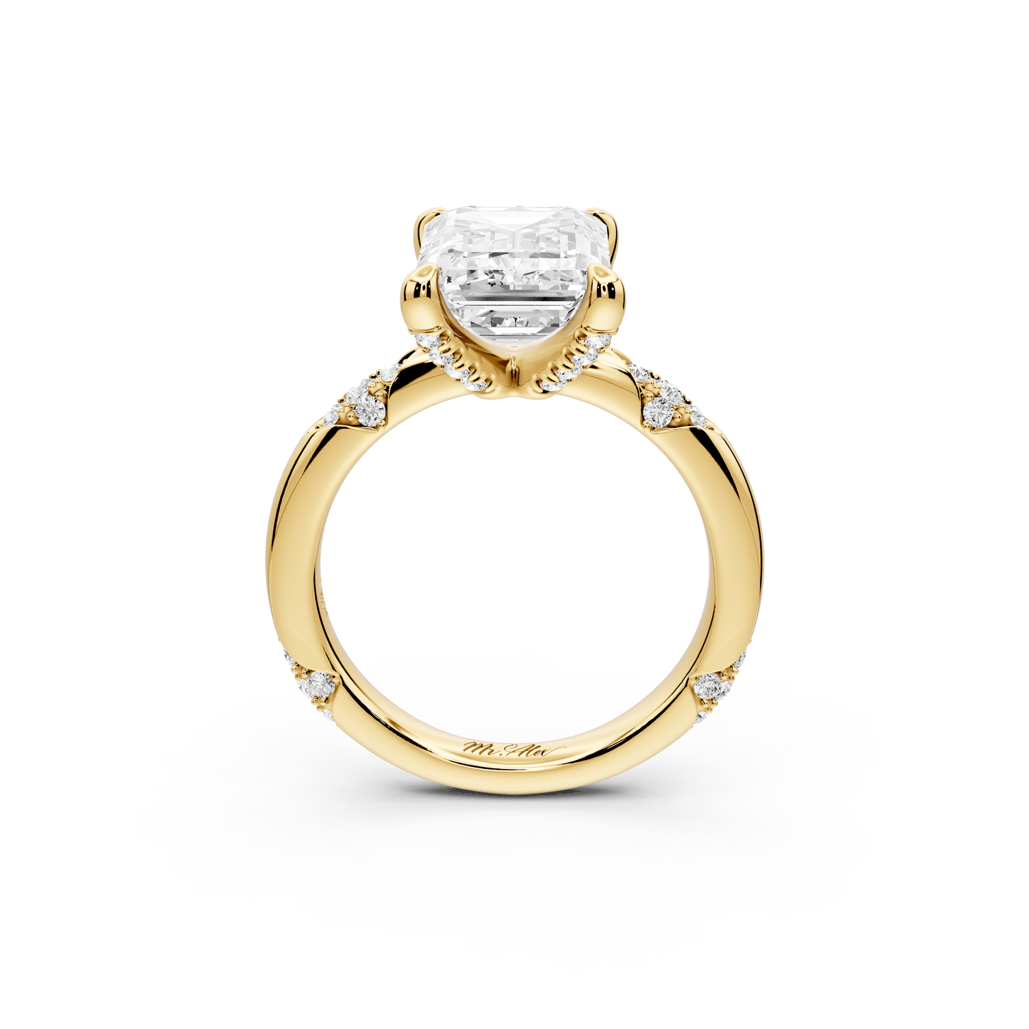 Luna - 4ct 18k yellow gold emerald Diamond Crown with Flush - Set Diamond Clusters Engagement Ring - Mr. Alex Jewelry