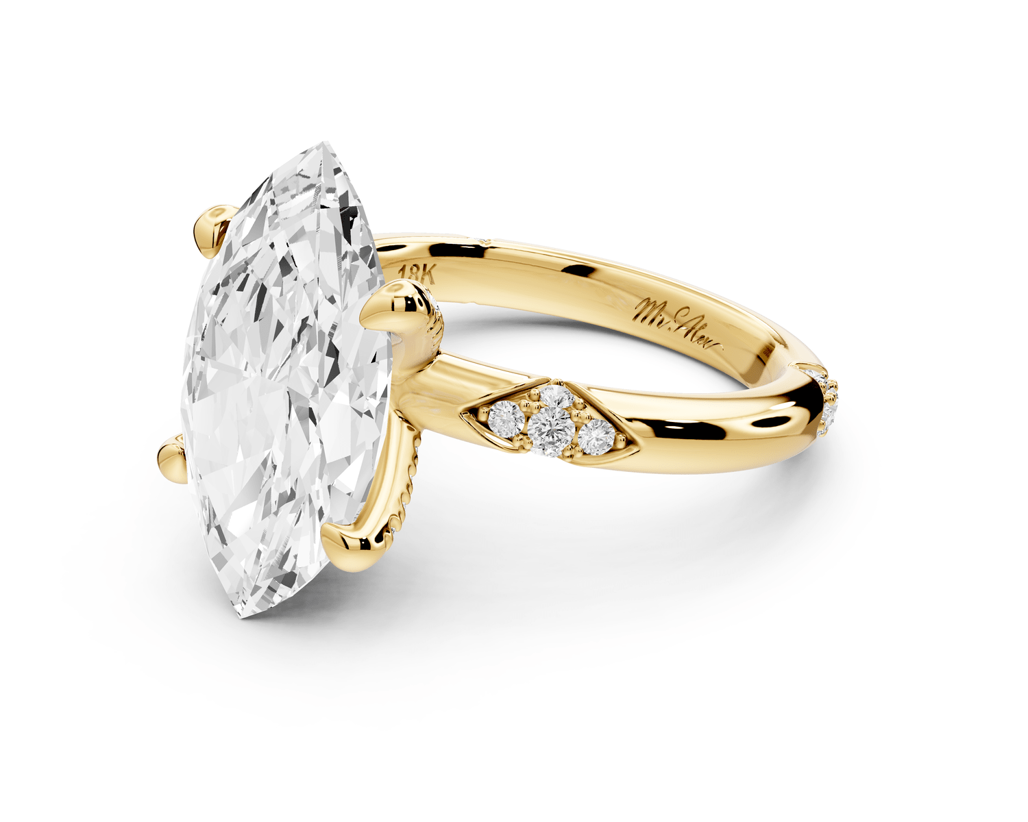Luna - 4ct 18k yellow gold marquise Diamond Crown with Flush - Set Diamond Clusters Engagement Ring - Mr. Alex Jewelry