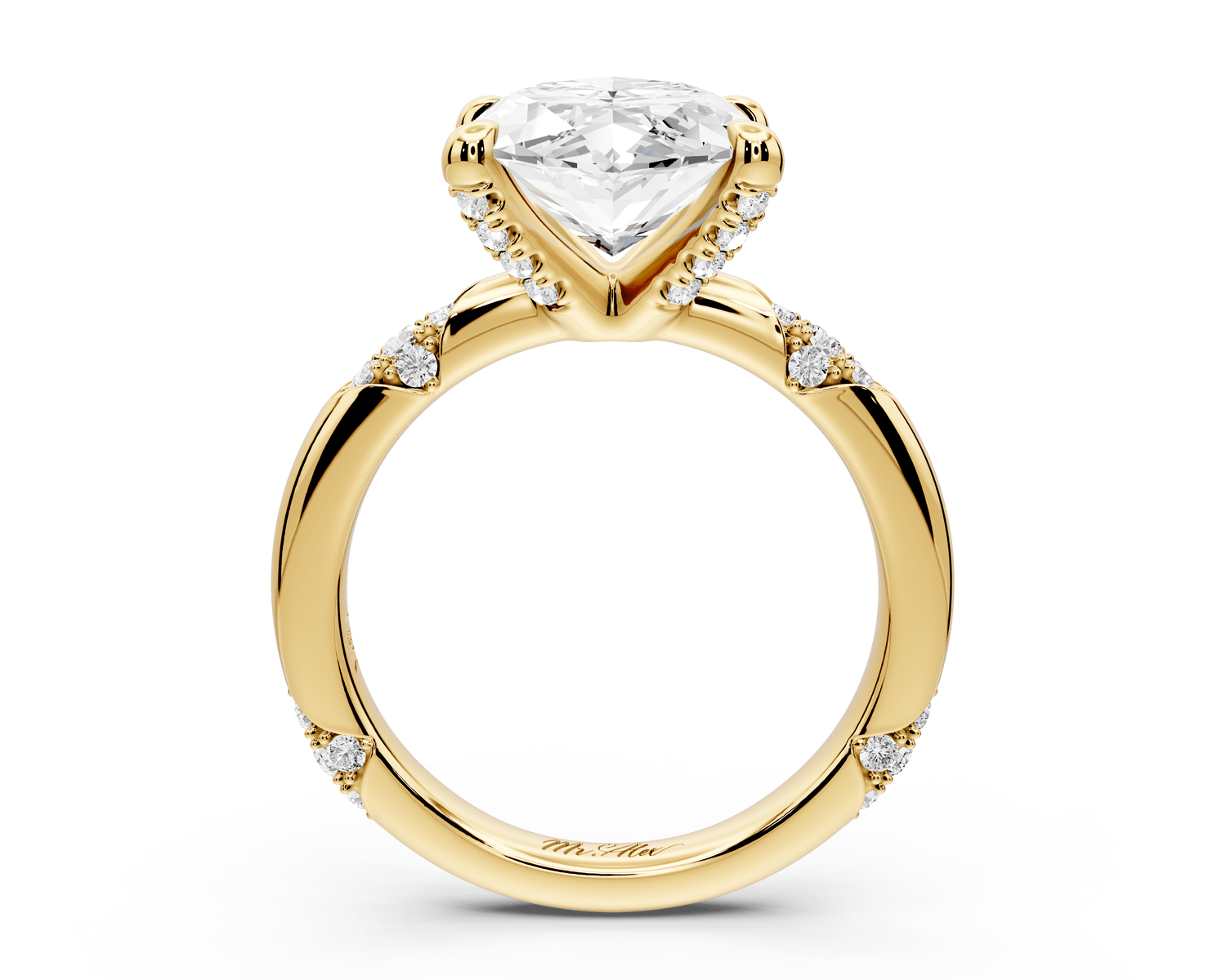 Luna - 4ct 18k yellow gold marquise Diamond Crown with Flush - Set Diamond Clusters Engagement Ring - Mr. Alex Jewelry
