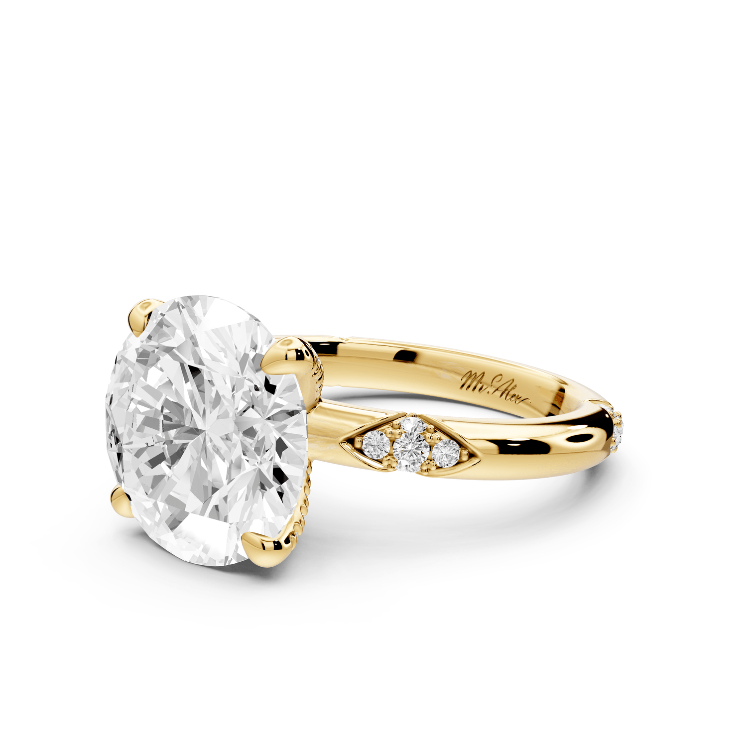 Luna - 4ct 18k yellow gold oval Diamond Crown with Flush - Set Diamond Clusters Engagement Ring - Mr. Alex Jewelry