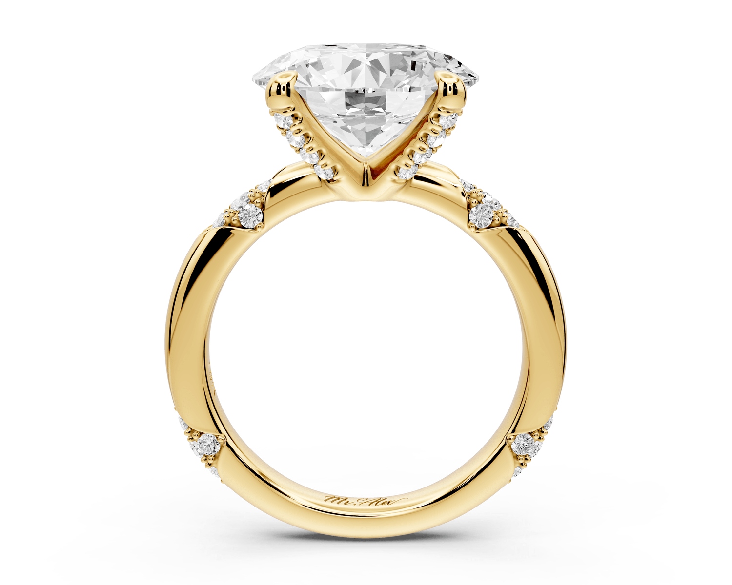 Luna - 4ct 18k yellow gold oval Diamond Crown with Flush - Set Diamond Clusters Engagement Ring - Mr. Alex Jewelry