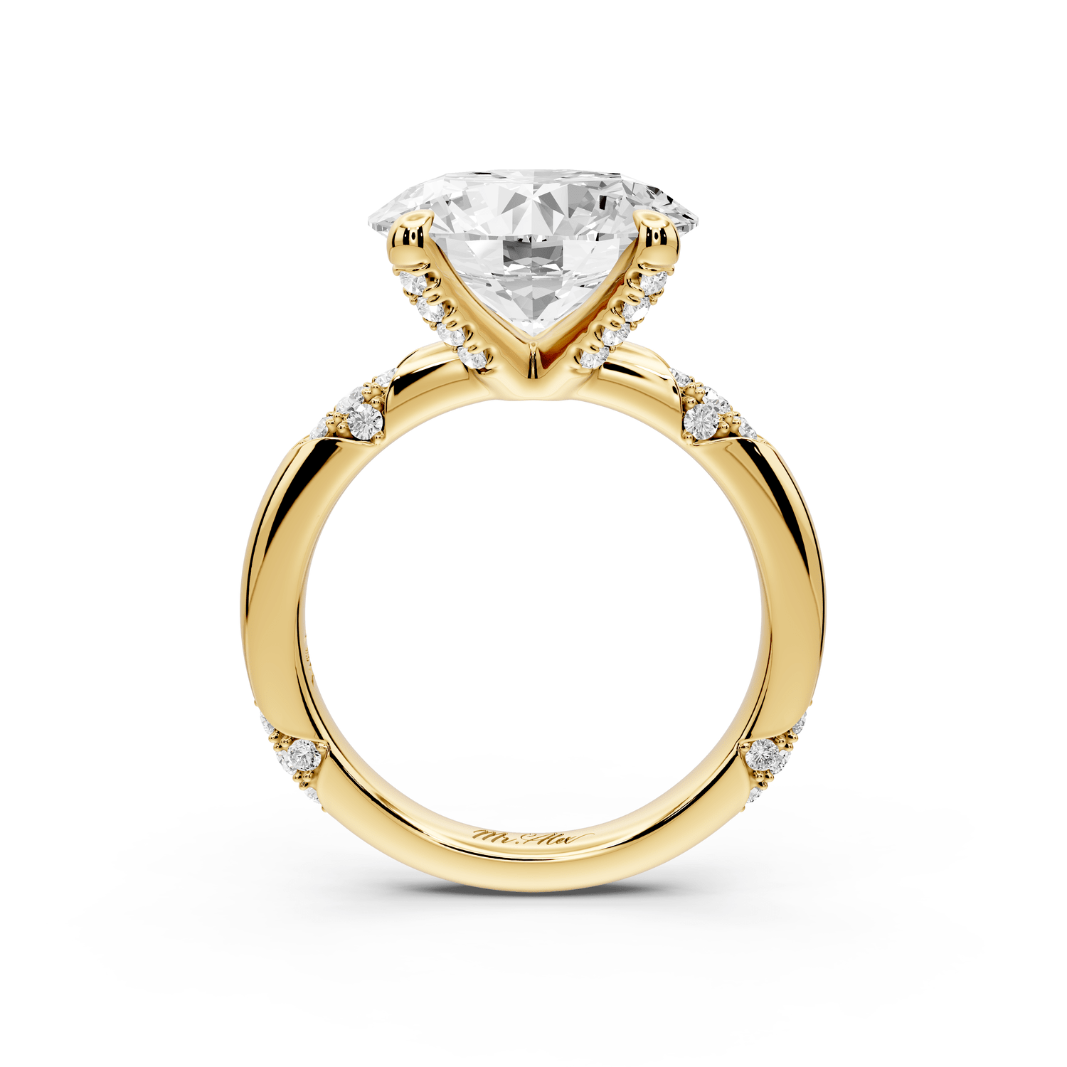 Luna - 4ct 18k yellow gold oval Diamond Crown with Flush - Set Diamond Clusters Engagement Ring - Mr. Alex Jewelry