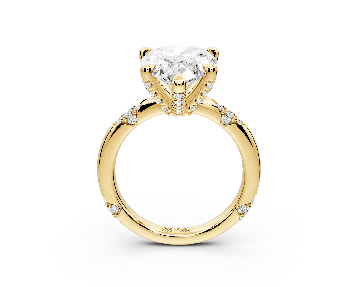 Luna - 4ct 18k yellow gold pear Diamond Crown with Flush - Set Diamond Clusters Engagement Ring - Mr. Alex Jewelry
