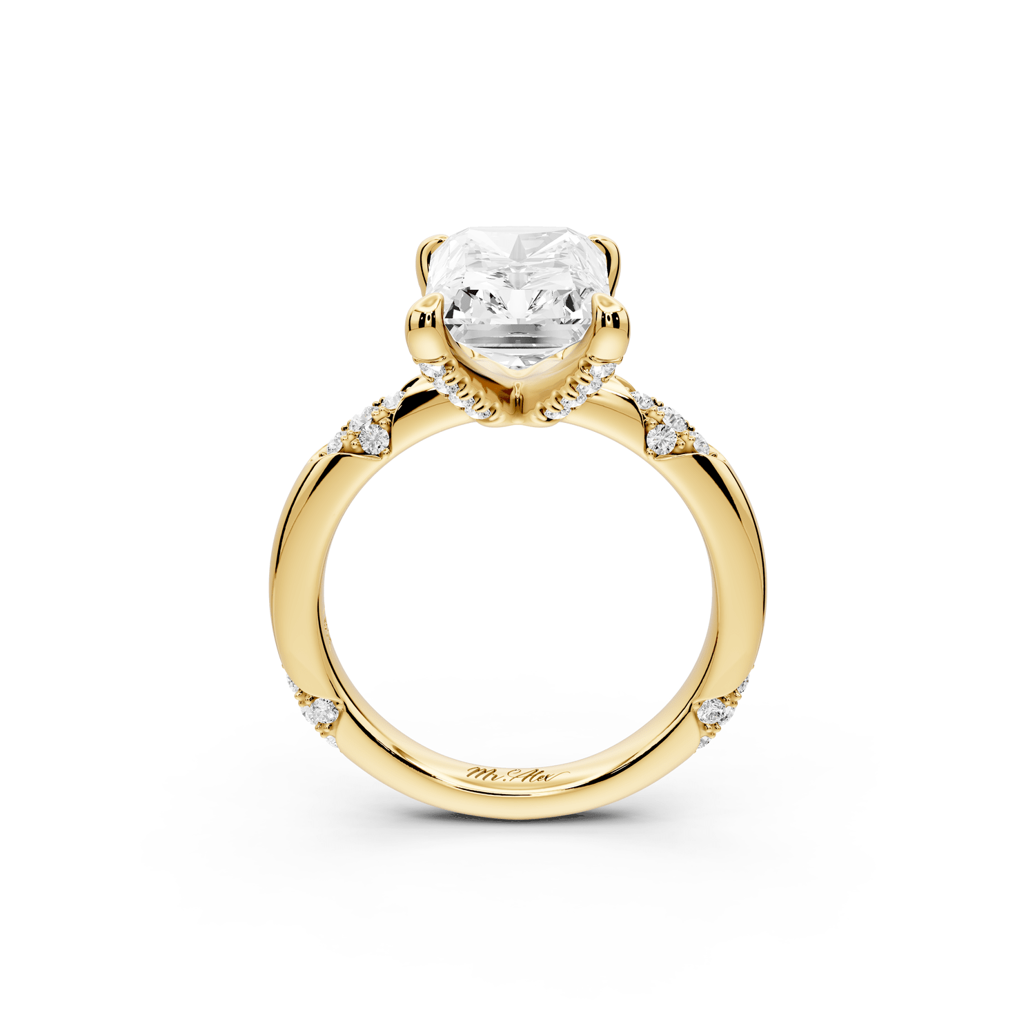 Luna - 4ct 18k yellow gold radiant Diamond Crown with Flush - Set Diamond Clusters Engagement Ring - Mr. Alex Jewelry