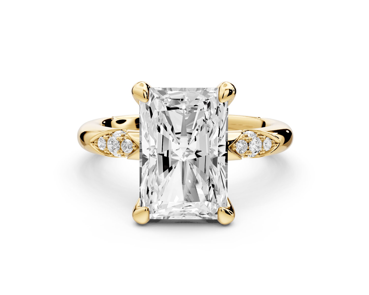 Luna - 4ct 18k yellow gold radiant Diamond Crown with Flush - Set Diamond Clusters Engagement Ring - Mr. Alex Jewelry