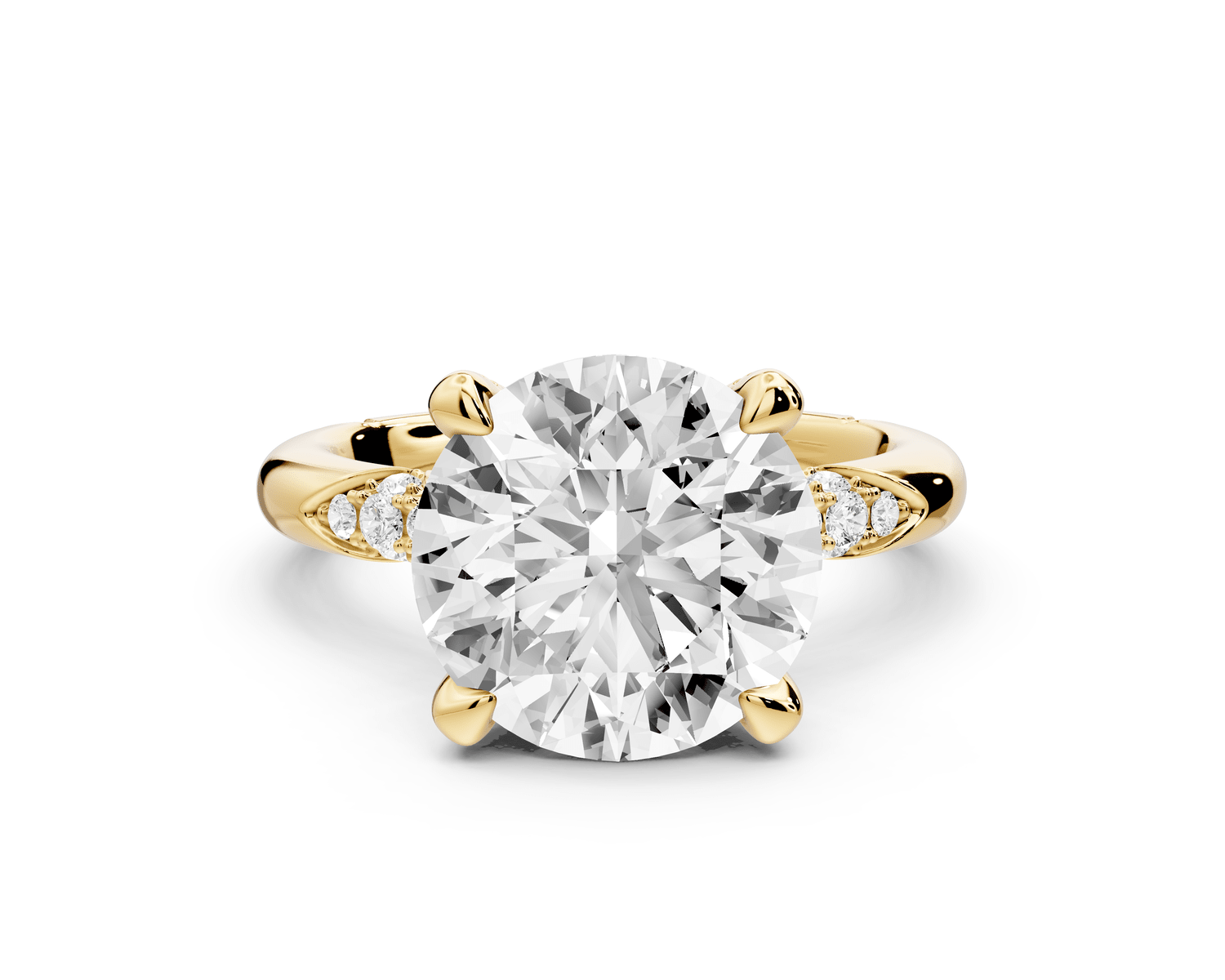 Luna - 4ct 18k yellow gold round Diamond Crown with Flush - Set Diamond Clusters Engagement Ring - Mr. Alex Jewelry