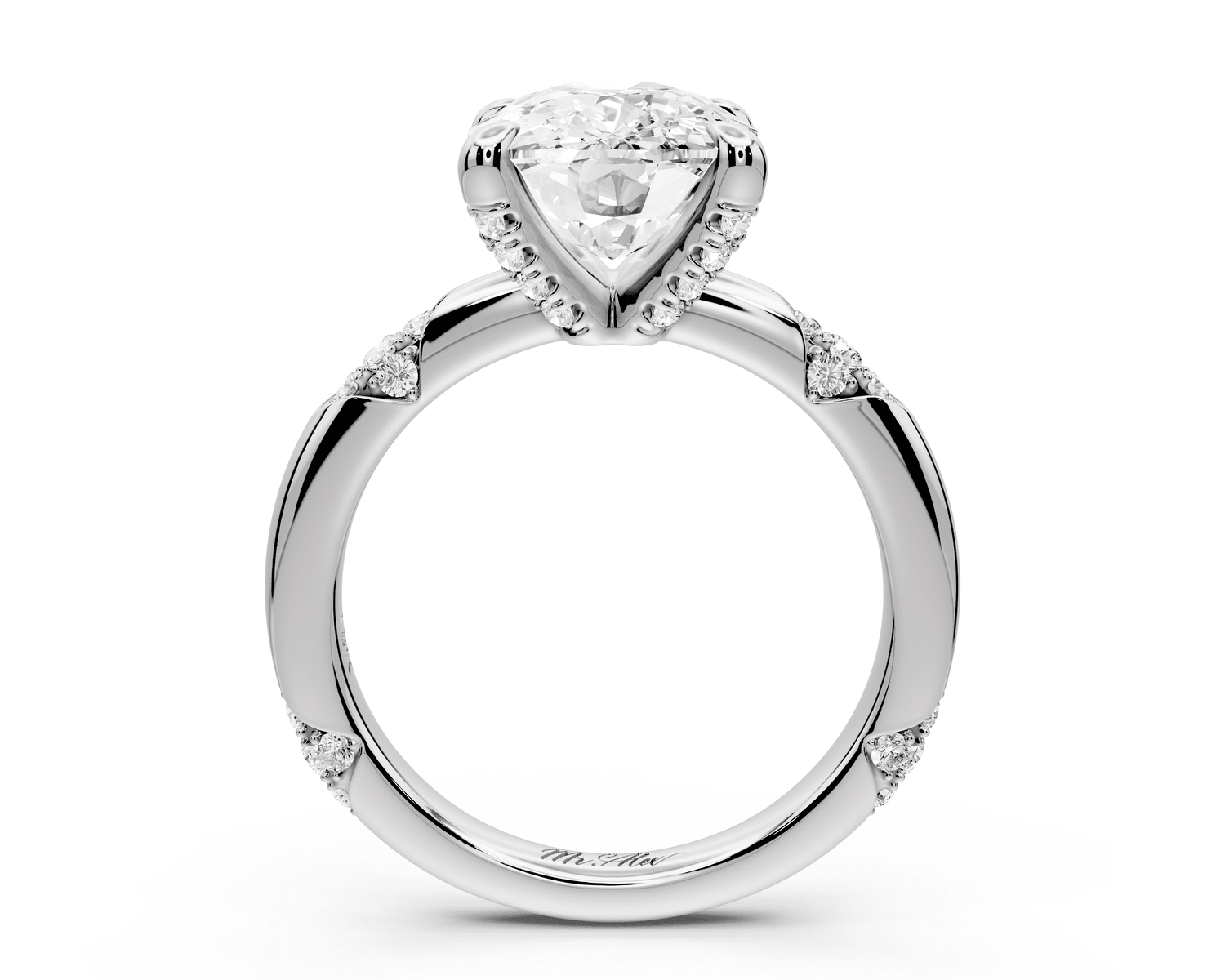 Luna - 4ct platinum ecushion Diamond Crown with Flush - Set Diamond Clusters Engagement Ring - Mr. Alex Jewelry