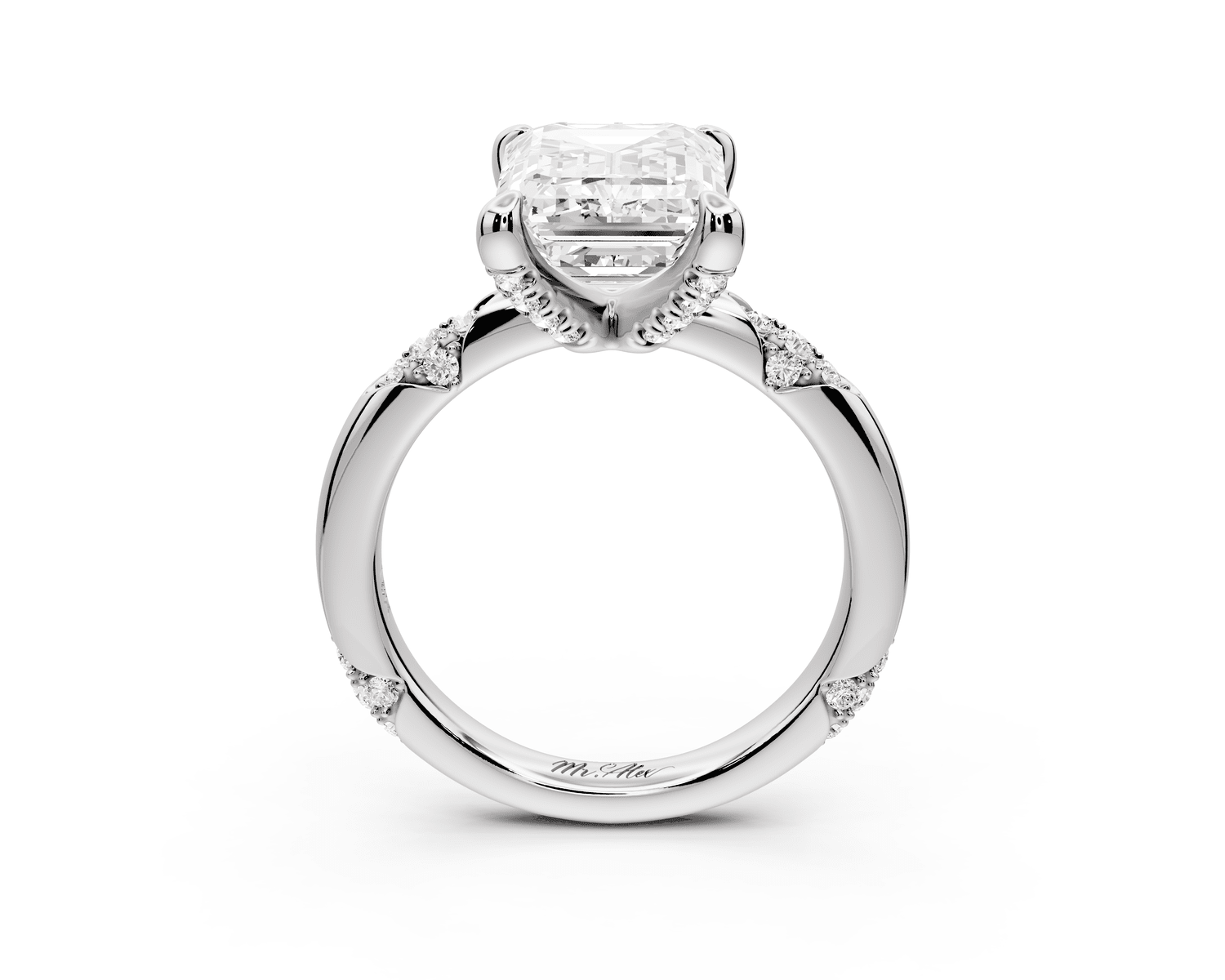 Luna - 4ct platinum emerald Diamond Crown with Flush - Set Diamond Clusters Engagement Ring - Mr. Alex Jewelry