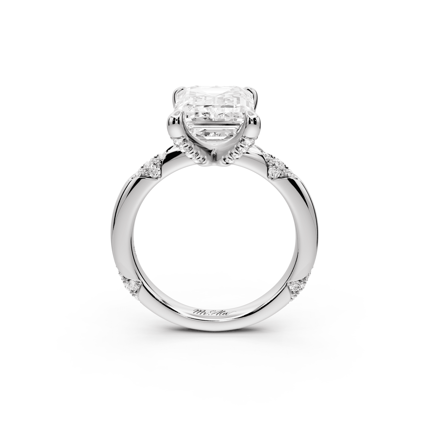Luna - 4ct platinum emerald Diamond Crown with Flush - Set Diamond Clusters Engagement Ring - Mr. Alex Jewelry