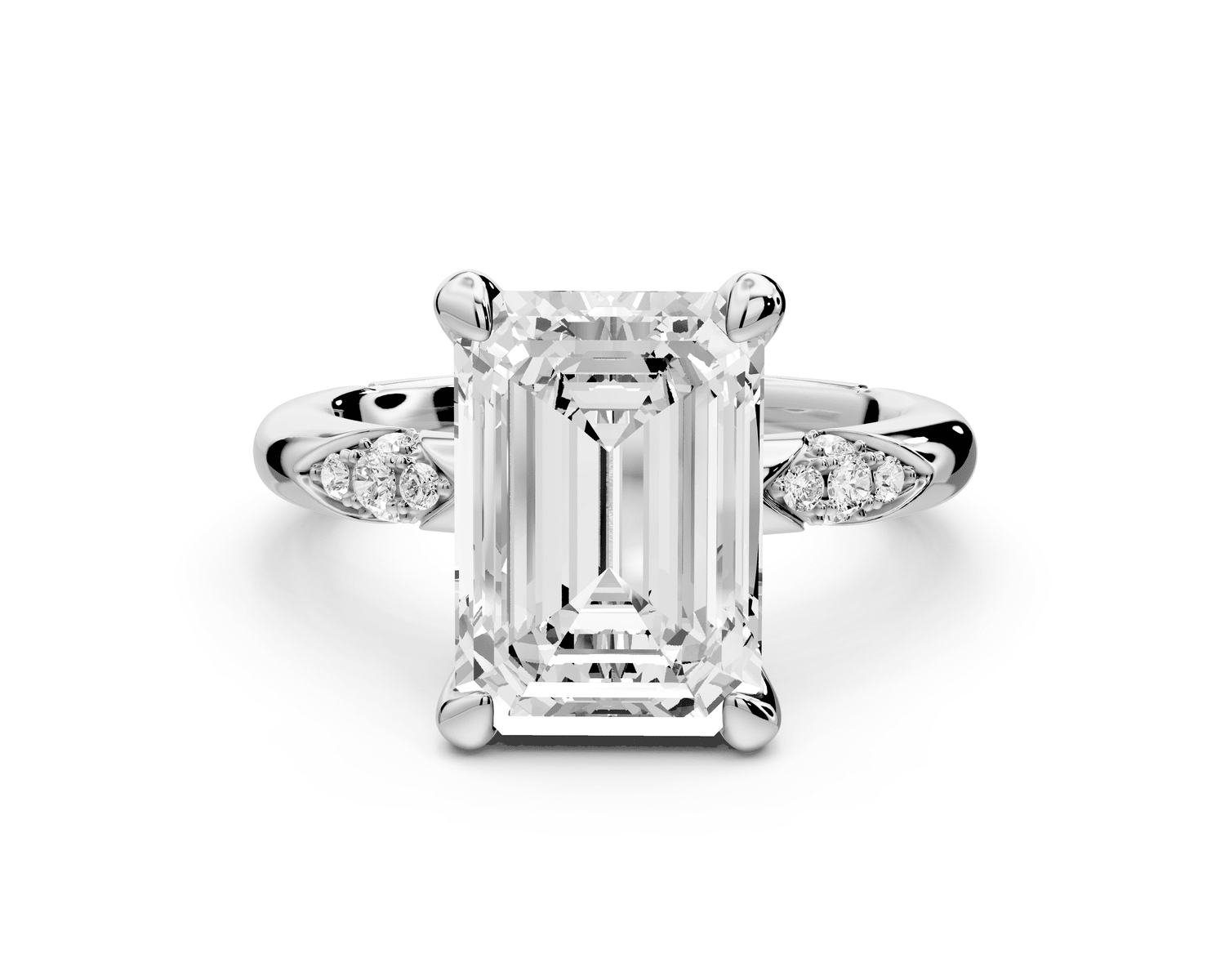 Luna - 4ct platinum emerald Diamond Crown with Flush - Set Diamond Clusters Engagement Ring - Mr. Alex Jewelry