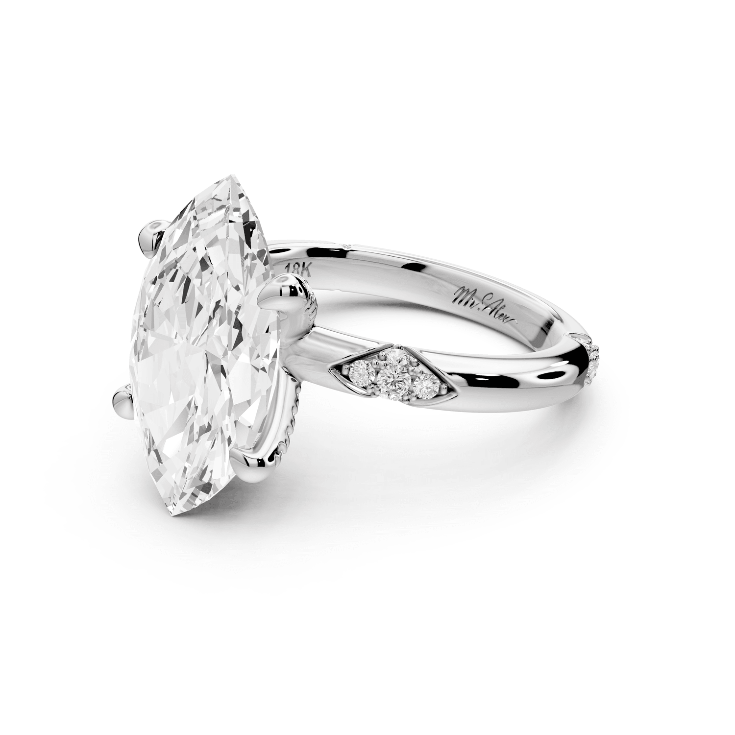 Luna - 4ct platinum marquise Diamond Crown with Flush - Set Diamond Clusters Engagement Ring - Mr. Alex Jewelry