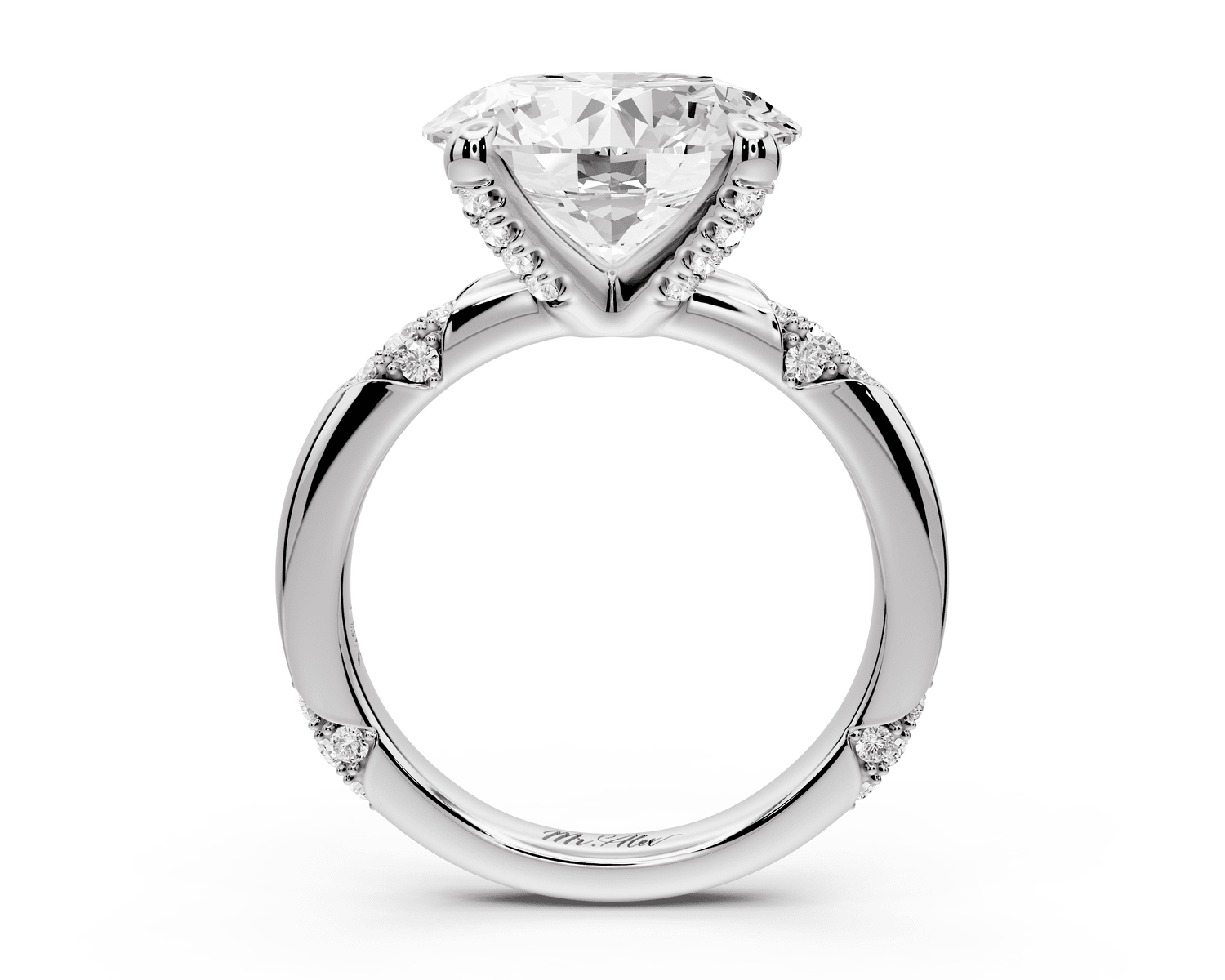 Luna - 4ct platinum oval Diamond Crown with Flush - Set Diamond Clusters Engagement Ring - Mr. Alex Jewelry