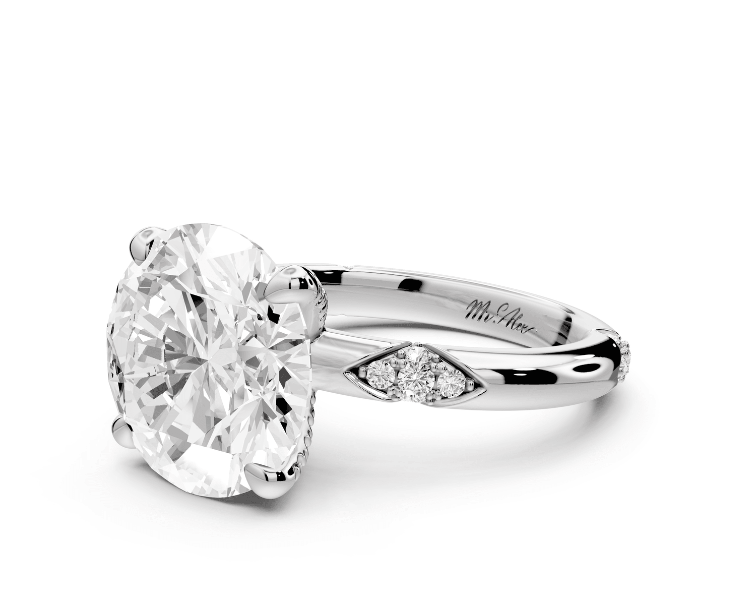 Luna - 4ct platinum oval Diamond Crown with Flush - Set Diamond Clusters Engagement Ring - Mr. Alex Jewelry
