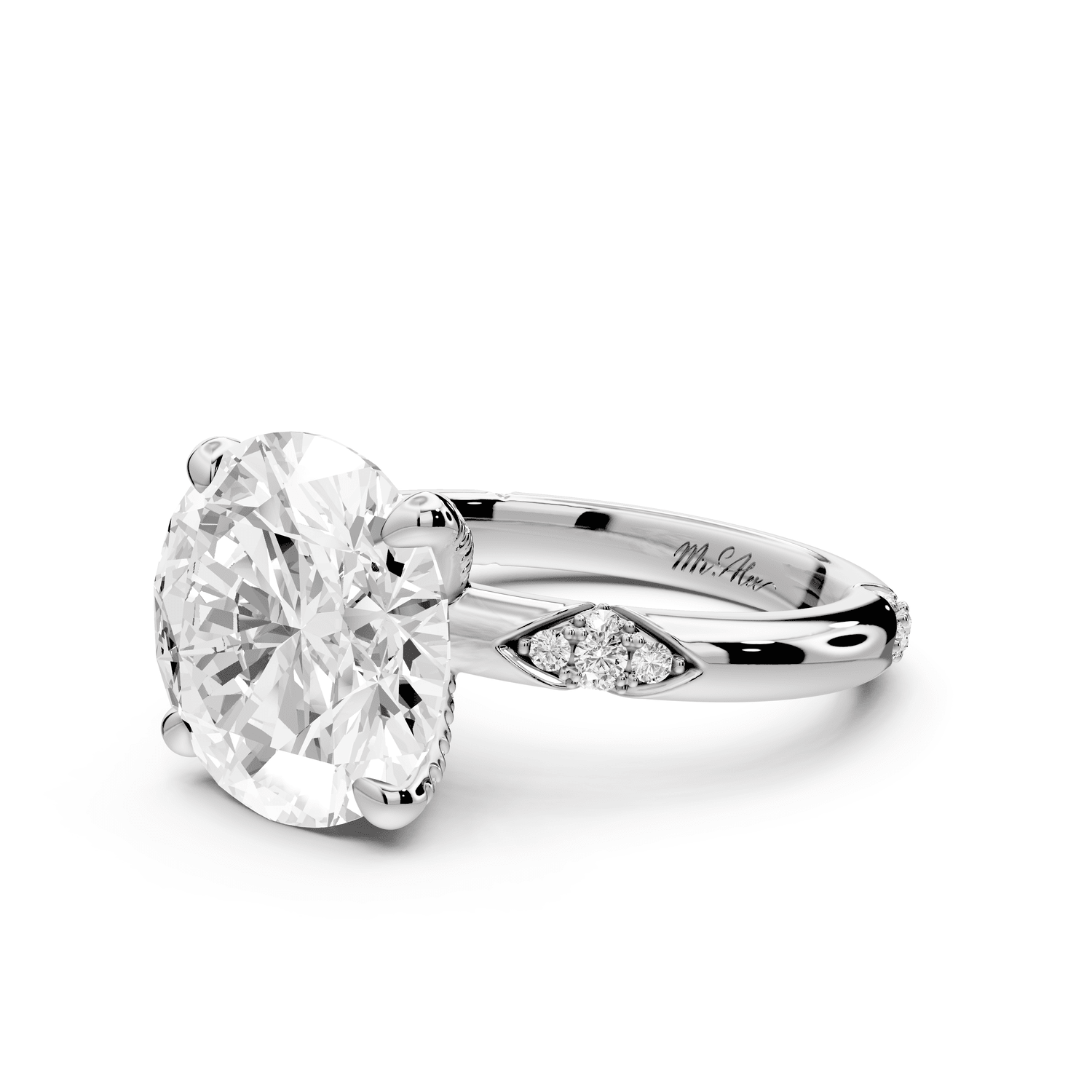 Luna - 4ct platinum oval Diamond Crown with Flush - Set Diamond Clusters Engagement Ring - Mr. Alex Jewelry