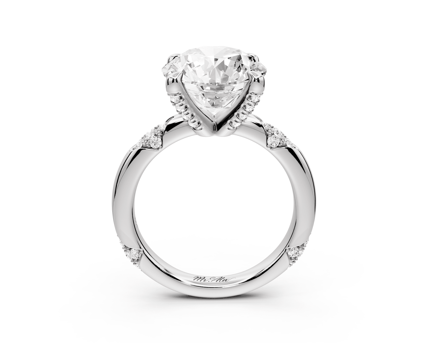 Luna - 4ct platinum round Diamond Crown with Flush - Set Diamond Clusters Engagement Ring - Mr. Alex Jewelry