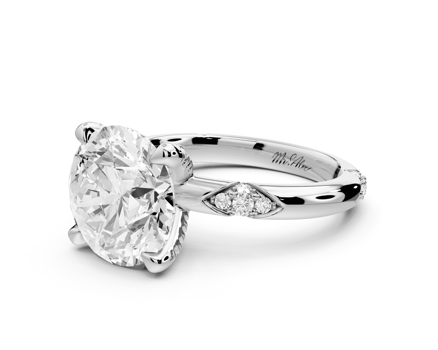Luna - 4ct platinum round Diamond Crown with Flush - Set Diamond Clusters Engagement Ring - Mr. Alex Jewelry